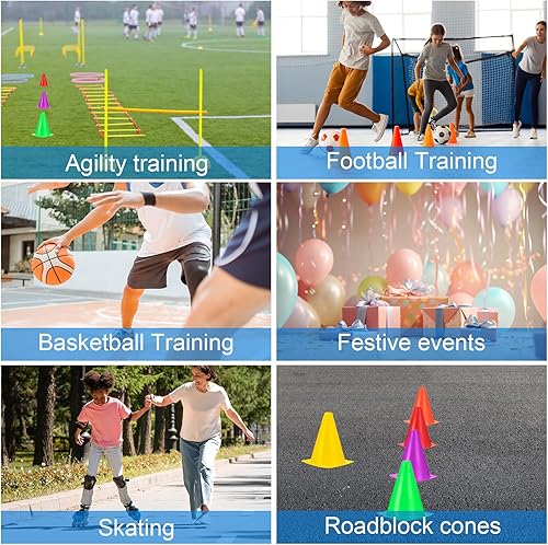 Miniatura 7 de Paquete de 48 conos de tráfico de plástico de 7 pulgadas con 2 bolsas negras, conos de fútbol de agilidad, conos de seguridad, conos deportivos,
