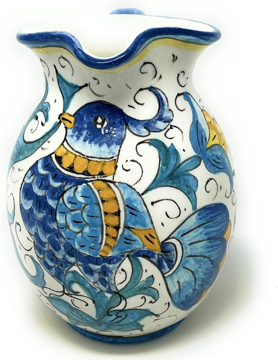 CERAMICHE D'ARTE PARRINI - Italian Ceramic Pottery Art Pottery gal 0,264 Pitcher Vino Vine - water 0.2 Gal Hand Painted Pattern Birds Made in ITALY Tuscan