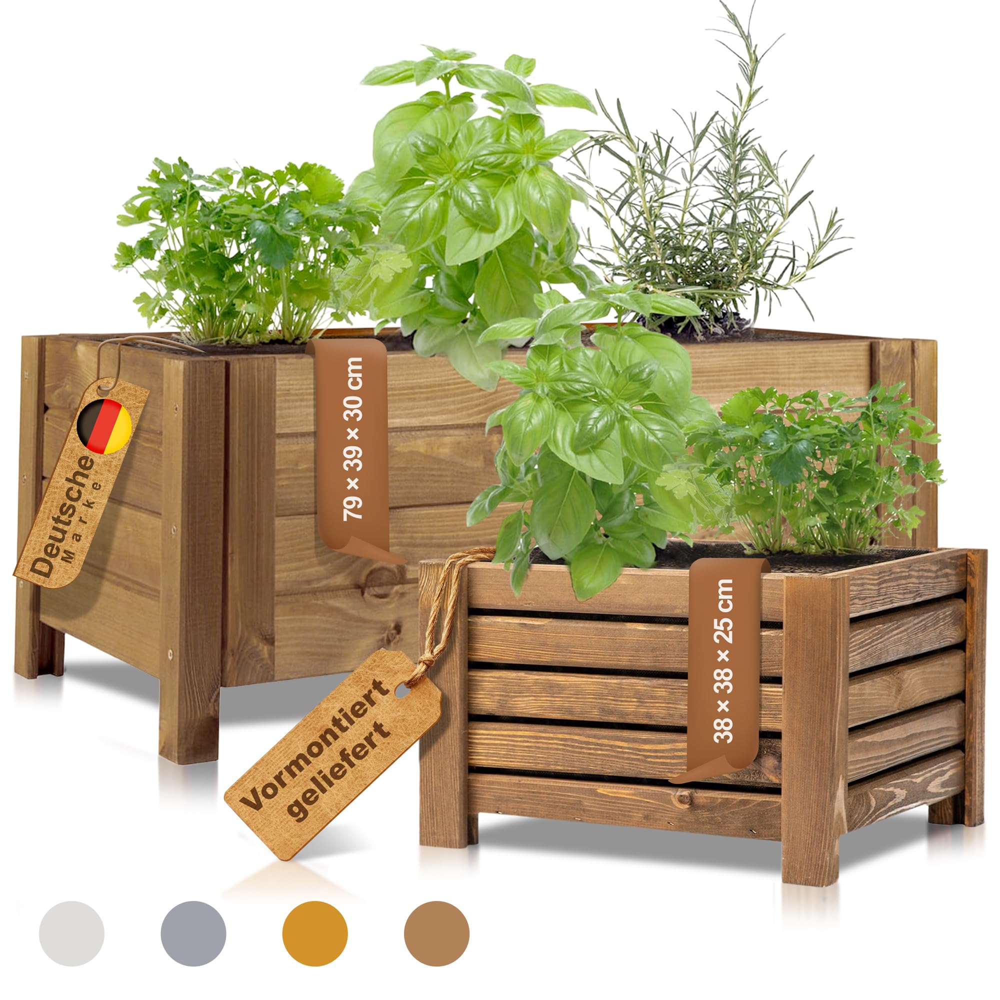 BooGardi Pflanzkasten Holz mit Vlies · 2 Größen & 4 Farben · Blumenkasten Balkon 79x39x30cm Dunkelbraun · Pflanzkübel groß außen rechteckig · Blumenkästen für Balkon, Terrasse & Garten