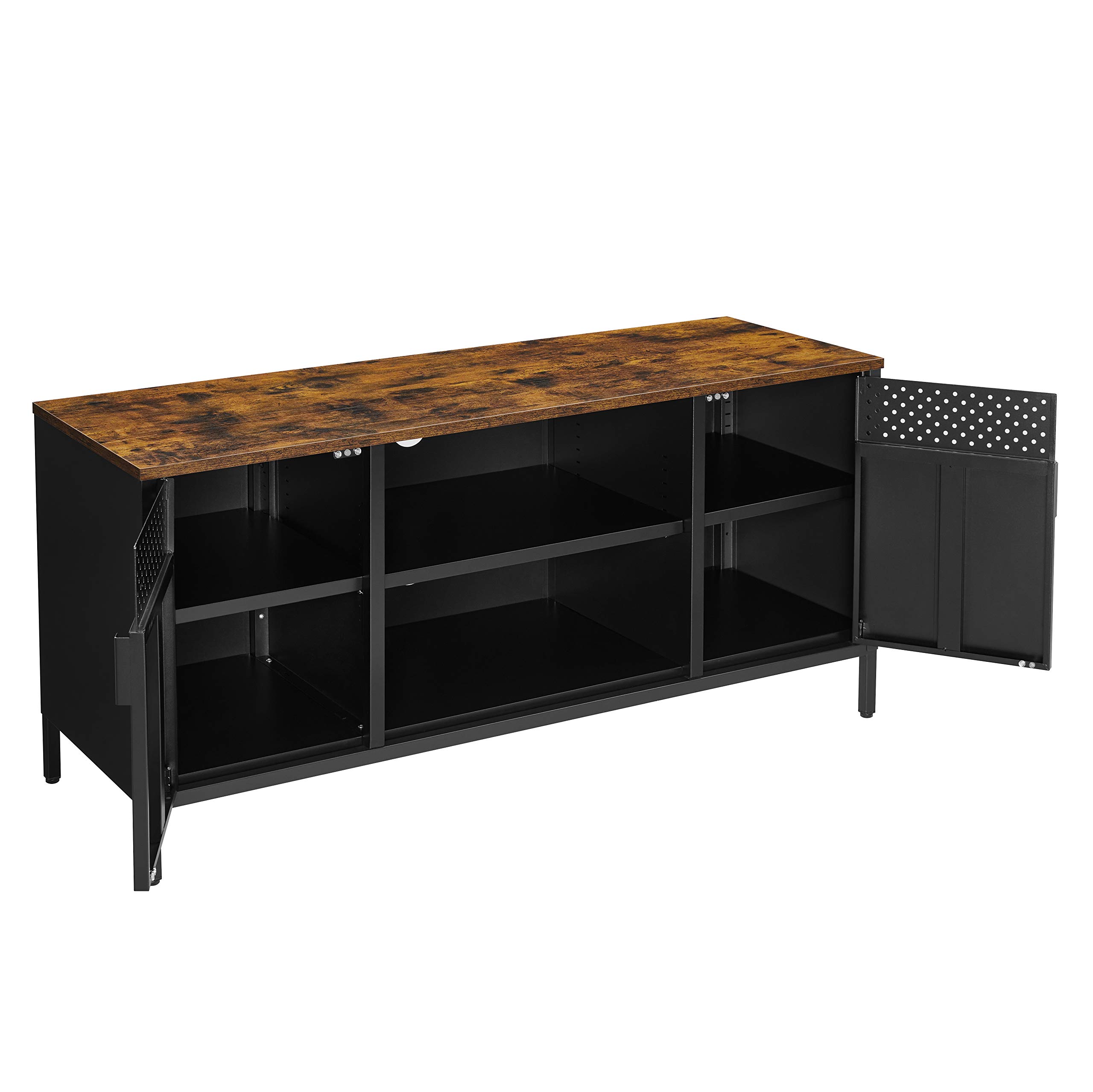 SONGMICS TV-Schrank, Lowboard für Fernseher bis zu 55 Zoll, Fernsehtisch mit Türen, 3 verstellbare Ablagen, für Wohnzimmer, vintagebraun-schwarz LTS103B01