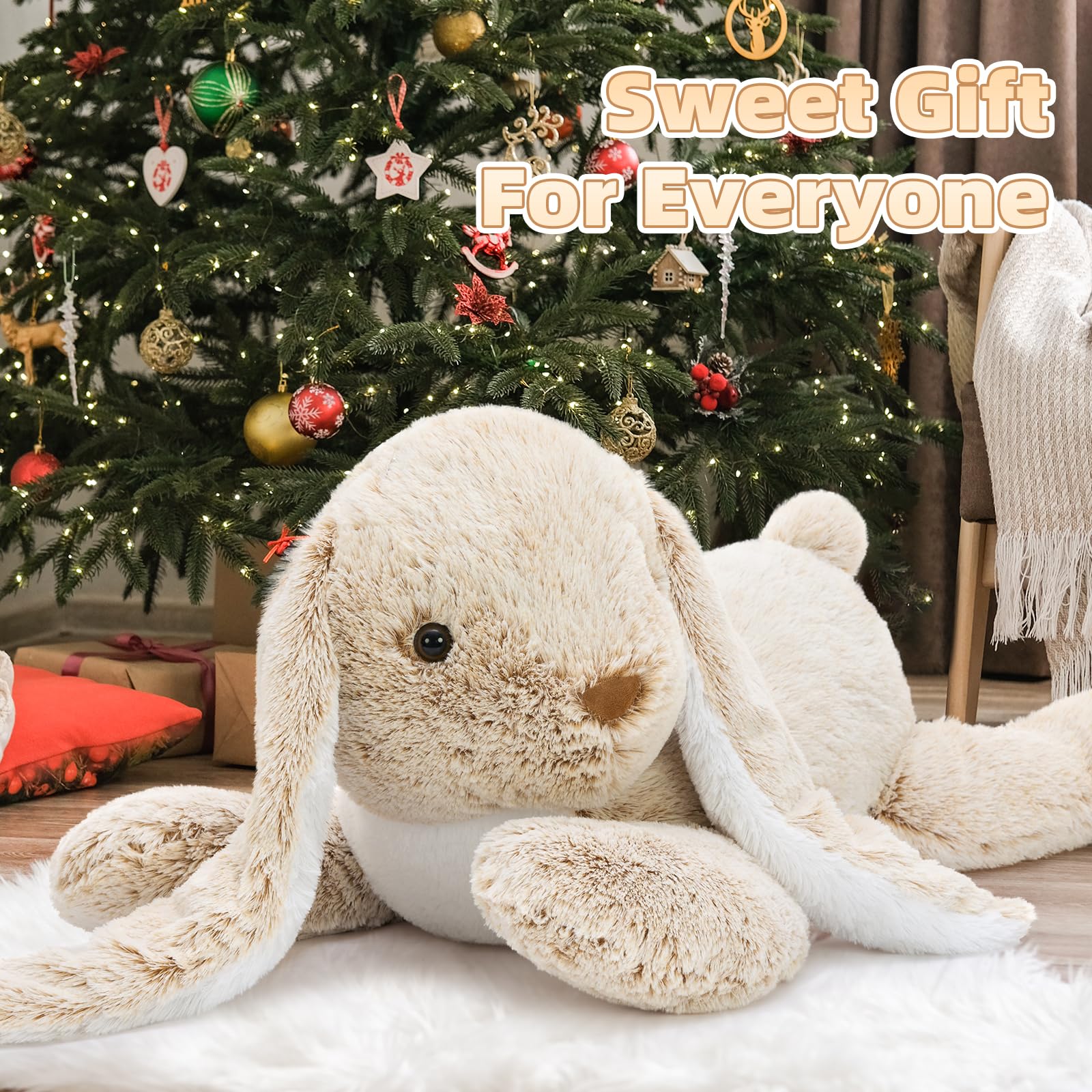 MorisMos 80cm lang riesen Hase Kuscheltier XXL, groß Braun Hase Stofftier Plüschtier, weich Kaninchen Plüschhase Puppe, Geburtstag Weihnachten Geschenk Kinder Baby