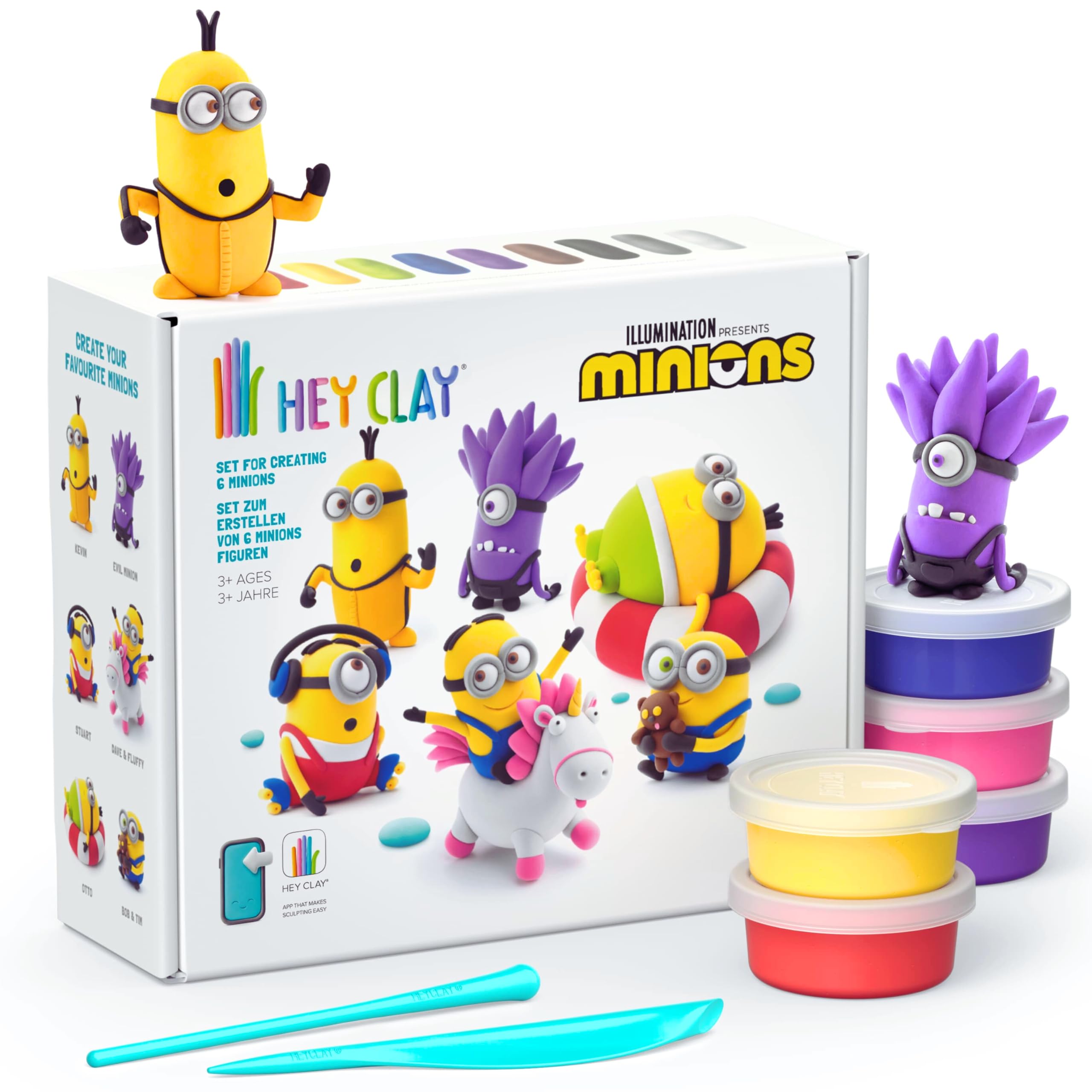 HEY CLAY Despicable Me Minions Set - Colorful Modeling Air Dry Clay for Kids - Air Dry Clay Kit 15 Cans and Sculpting Tools with Fun Interactive Instructions App - Age 3 and up