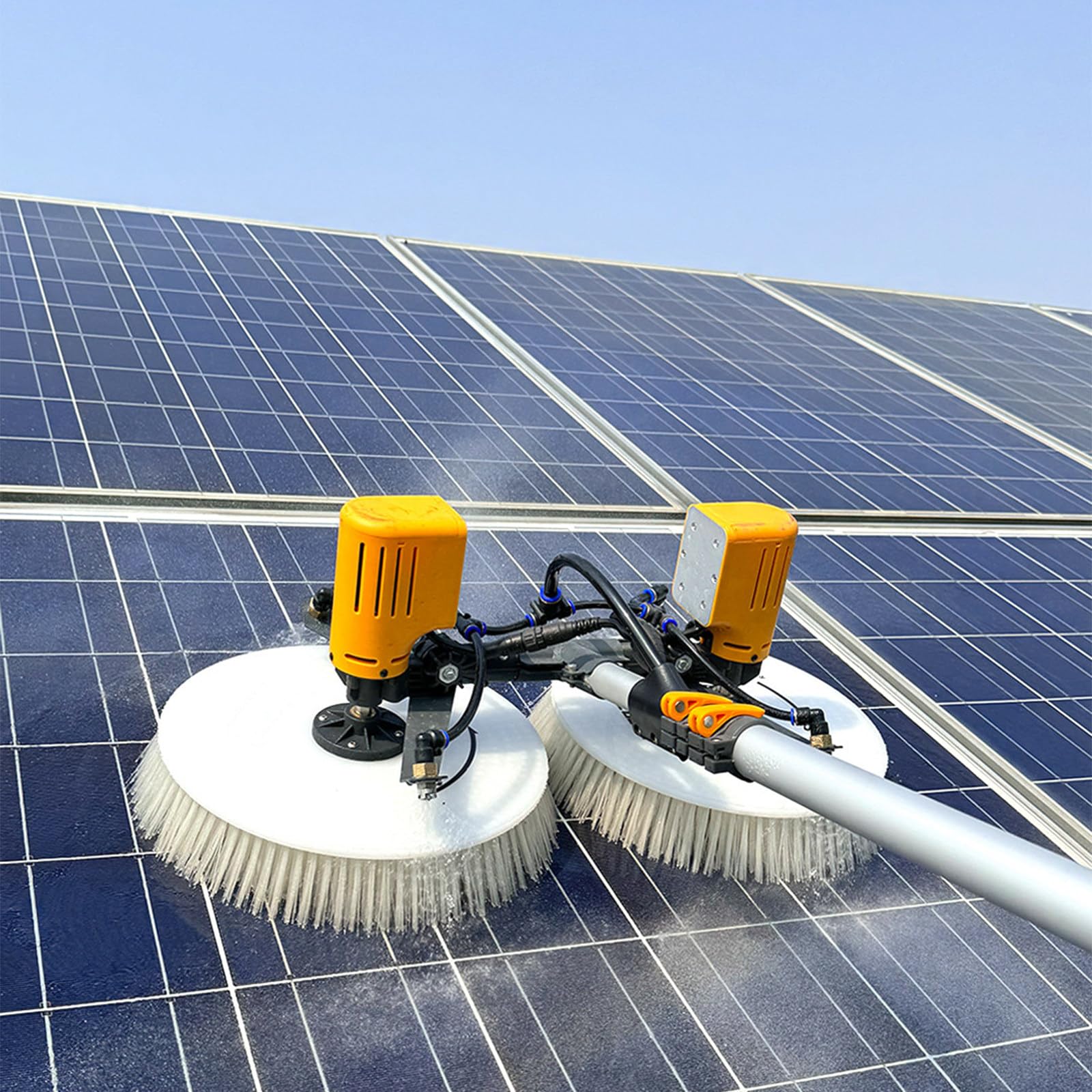 TBANVOO Solar Panel Cleaning Equipment, 70cm Double Head Rotating Brush, 7.5m Telescopic Pole, Electric, 17m Cable & Water Pump for PV Cleaning 5.5m