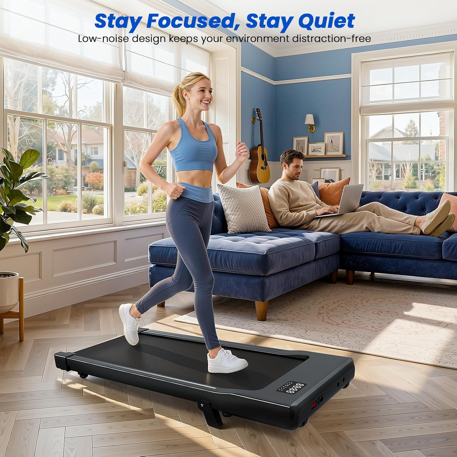 DeerRun Under Desk Walking Pad Treadmill for Home & Office, 6% Manual Incline, 2.5 HP, 0.6–3.8 MPH Walking Speed, 300 lb Capacity, App & Remote Control image 6