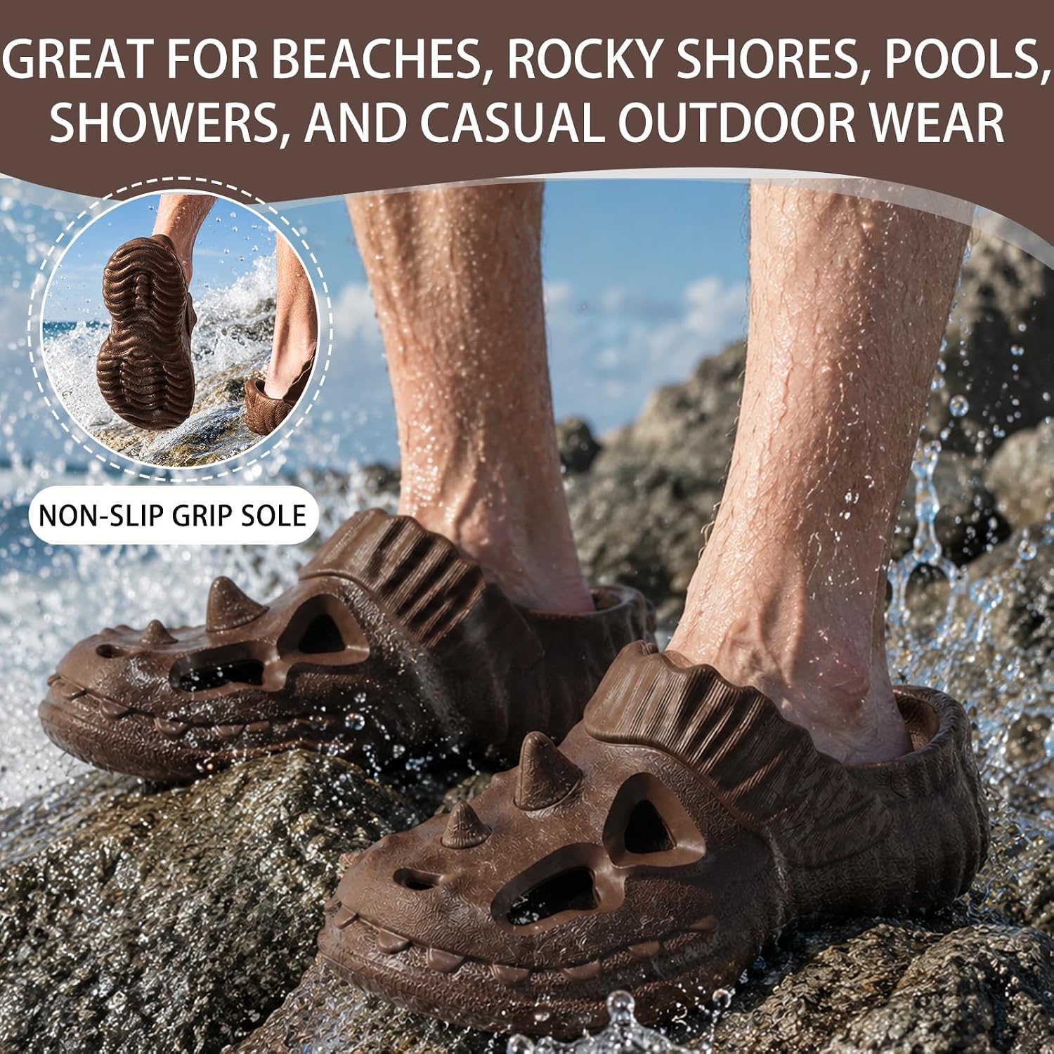 Home Slippers|Dinosaur Clogs for Men and Women， Lightweight |Mules Shoes| for Both Indoor and Outdoor useNon-Slip Outdoor Garden Clogs with Air Holes,