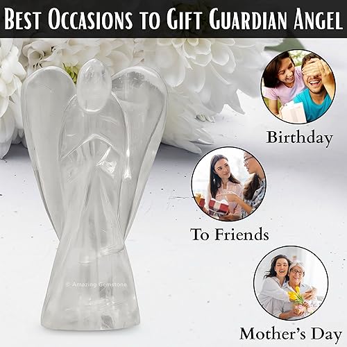 Miniatura 7 de Ángel de cuarzo transparente de Amazing Gemstone - Ángel de cristal de cuarzo transparente y figuritas de cristal de ángel guardián de bolsillo