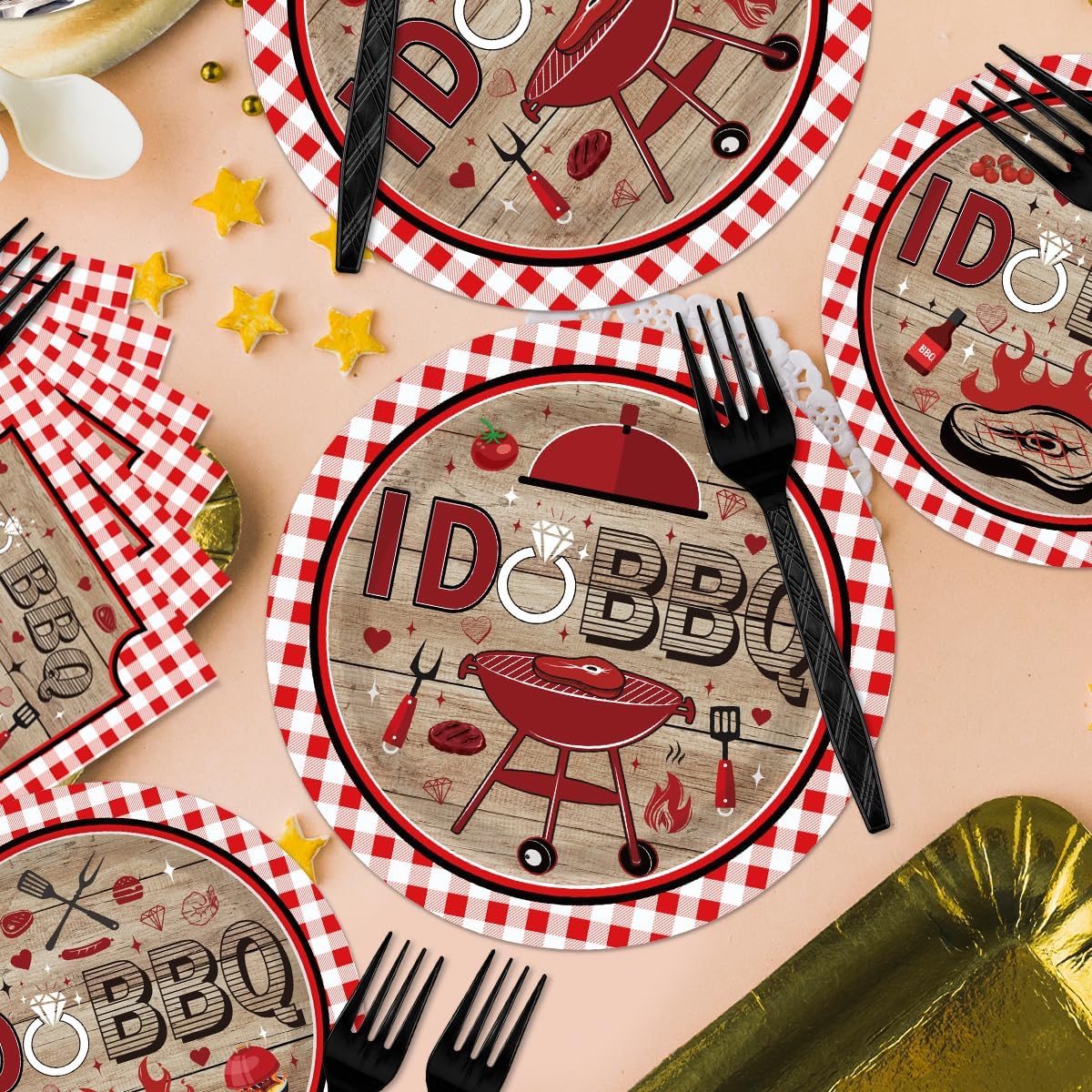 96PCS I DO BBQ Plates and Napkins Party Supplies BBQ Bridal Shower Decorations Bar B Q Wedding Engagement Barbecue Disposable Paper Tableware Set Serves 24 Guests - Image 6