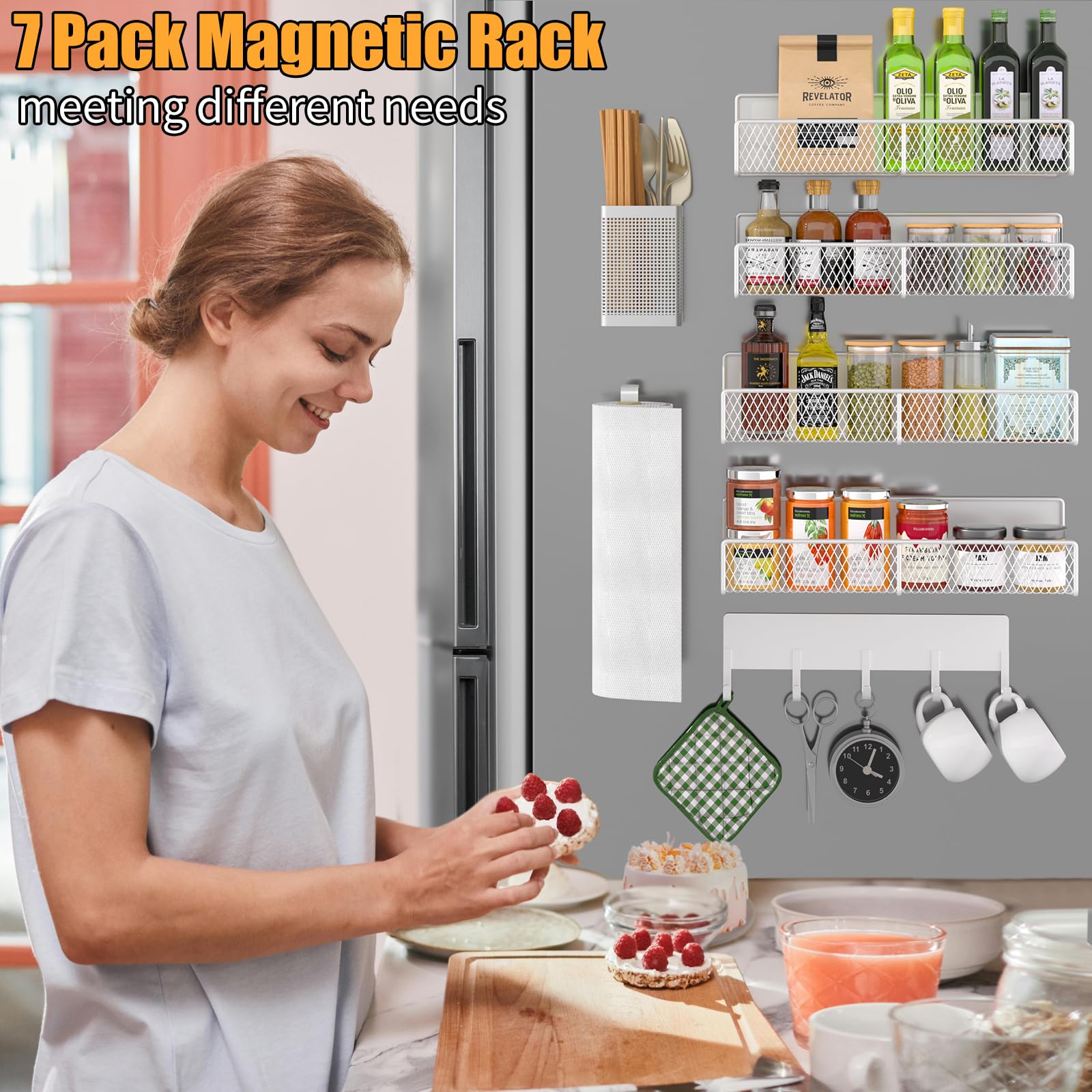 Snapklik.com : Magnetic Spice Rack For Refrigerator, 7 Pack Metal