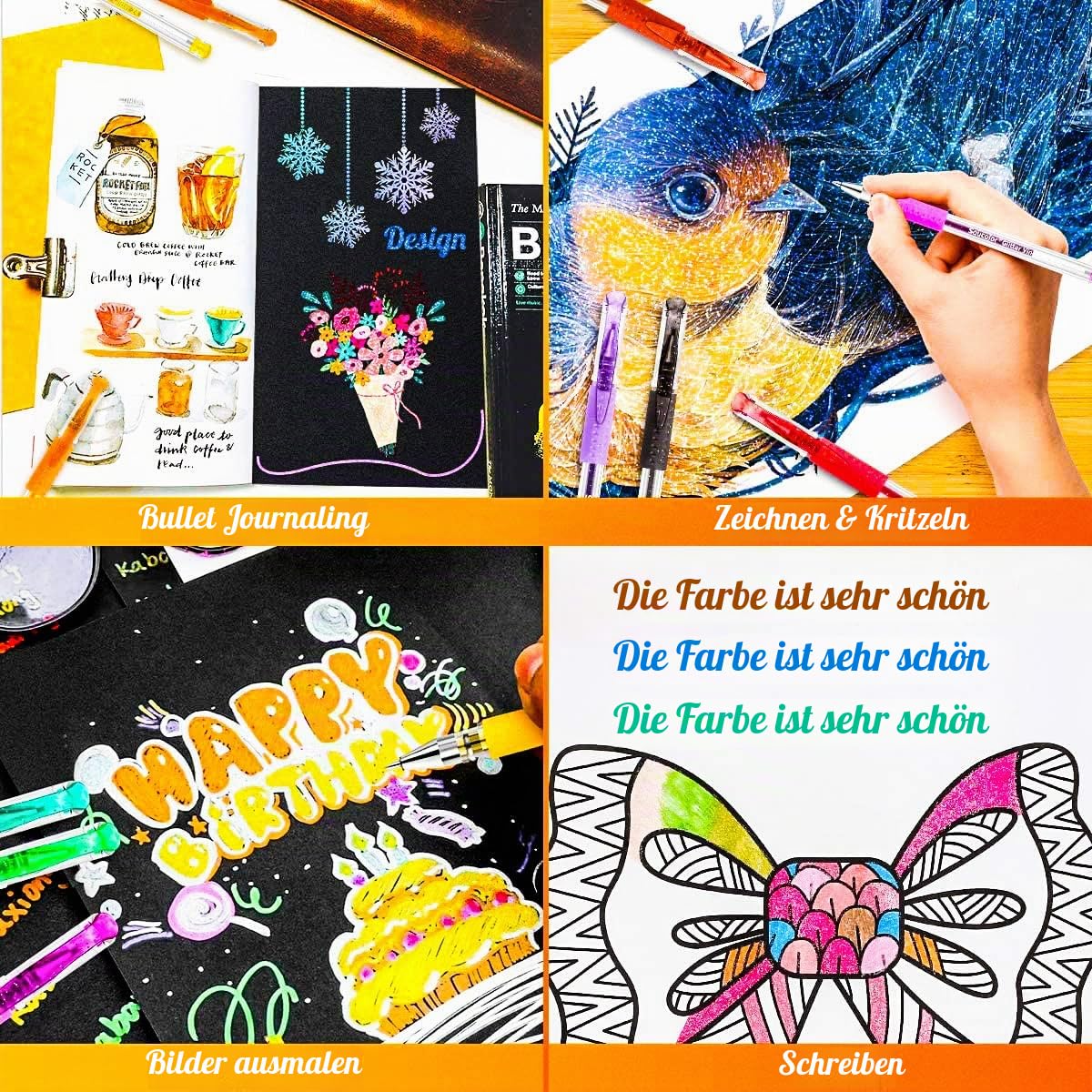 Soucolor Glitzer-Gelstifte für Malbücher für Erwachsene, 120 Stück, 60 Nachfüllpackungen und Reiseetui, 40% mehr Tinte, Glitzer-Gel-Marker-Set zum Zeichnen, Kritzeln, Journaling, Bastelbedarf