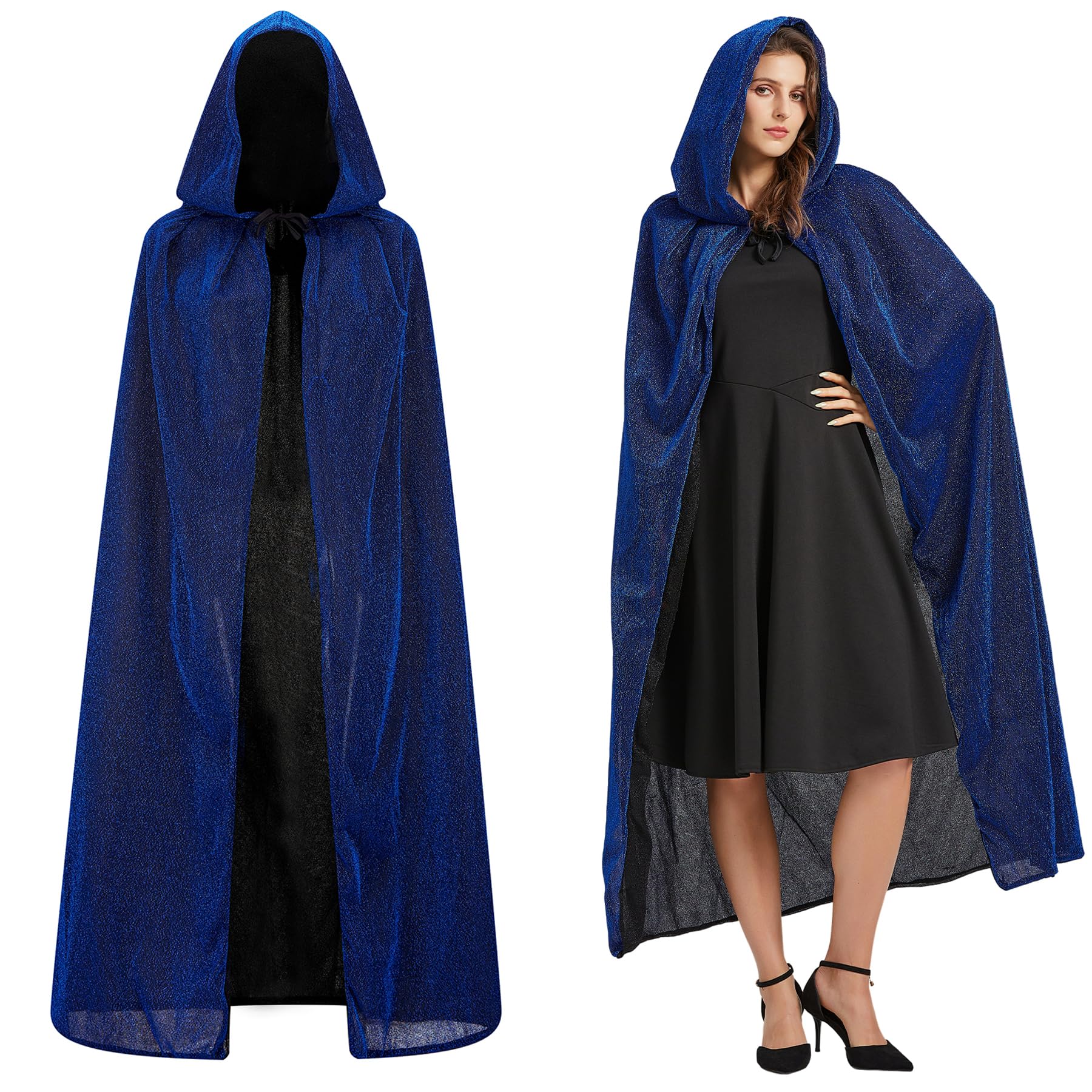 Photo 1 of LUCHENGYI Halloween Hooded Cloak Full Length Adults Velvet Witch Cape Vampire Robe Cosplay Costume for Women Blue