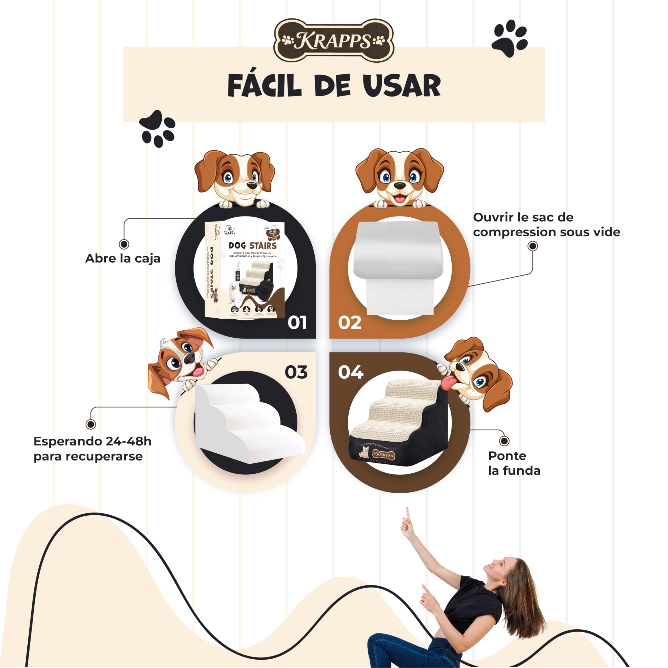 Escalera para Perros Pequeños o Mayores con 2 Fundas Impermeables y 1 Cepillo para Pelos - Rampa para Perros, Escalera Perro, Rampa Perro, Dog Ramp, Escaleras para Camas, Escada para Caes