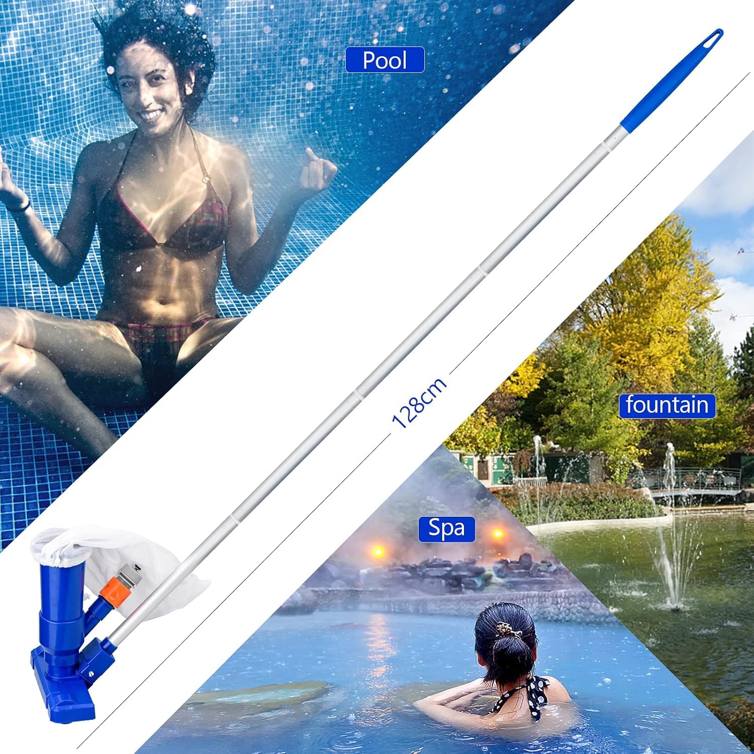 U.S. Pool Supply Teleskopstange, 4,8 M Eloxiertes Aluminium – Verstellbar, 2-teilig, Für Pool-Netze & Bürsten