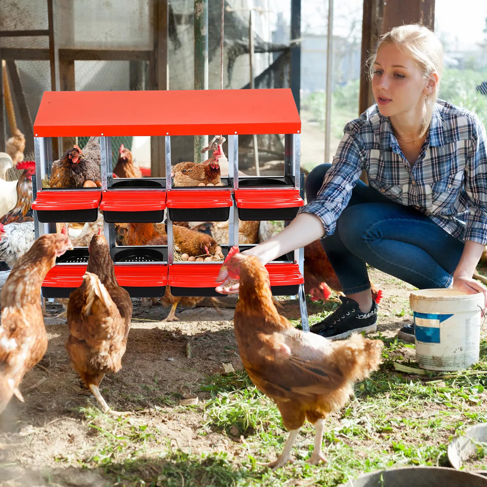 Gallinero para Exterior Metálica con 6/8/10 Compartimentos, Ponederos para Gallinas Galvanizadas De Alta Resistencia con Bandeja Desmontable, Patas De Apoyo, Montaje En Pared/Independiente