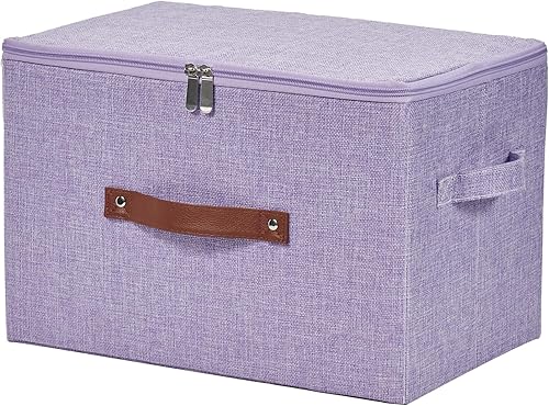Miniatura 63 de Contenedores de almacenamiento con tapa con cremallera de tela de algodón y lino, cestas de almacenamiento con tapa, cajas plegables lavables para