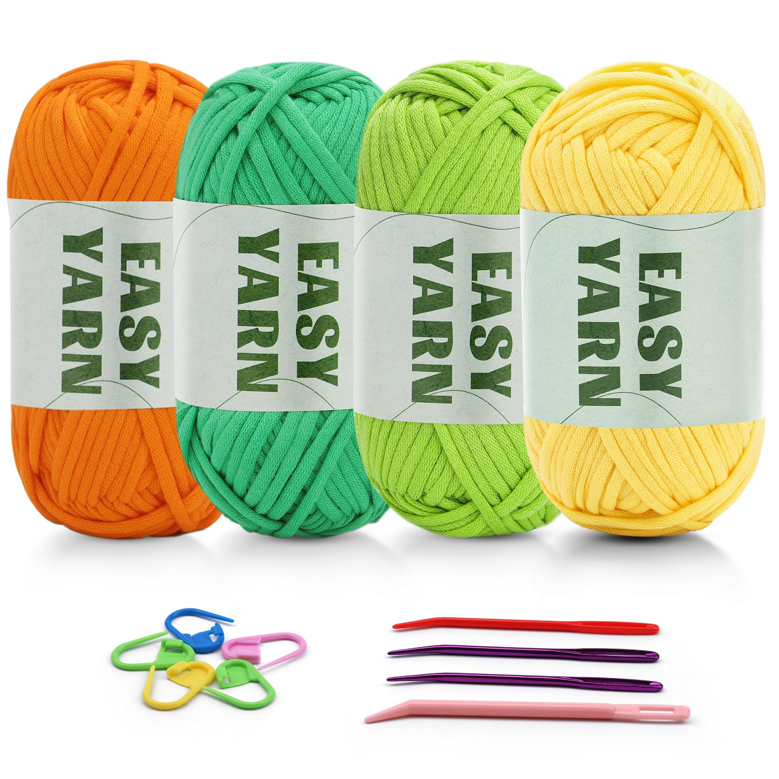 4 X 50g Häkelgarn Chenille Wolle Zum Häkeln Easy Crochet Yarn Dicke Schlauchgarnzum Häkeln gut Sichtbare Maschen, Plüschwolle Dickes Garn Baumwoll-Nylon(Orange + Gelb + Hellgrün + Dunkelgrün)