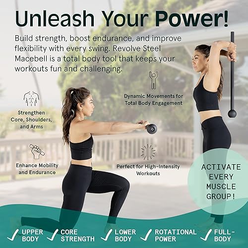 Miniatura 5 de Retrospec Revolve Steel Macebell para entrenamiento de fuerza, rehabilitación, estiramiento, acondicionamiento y entrenamiento rotacional - Opciones