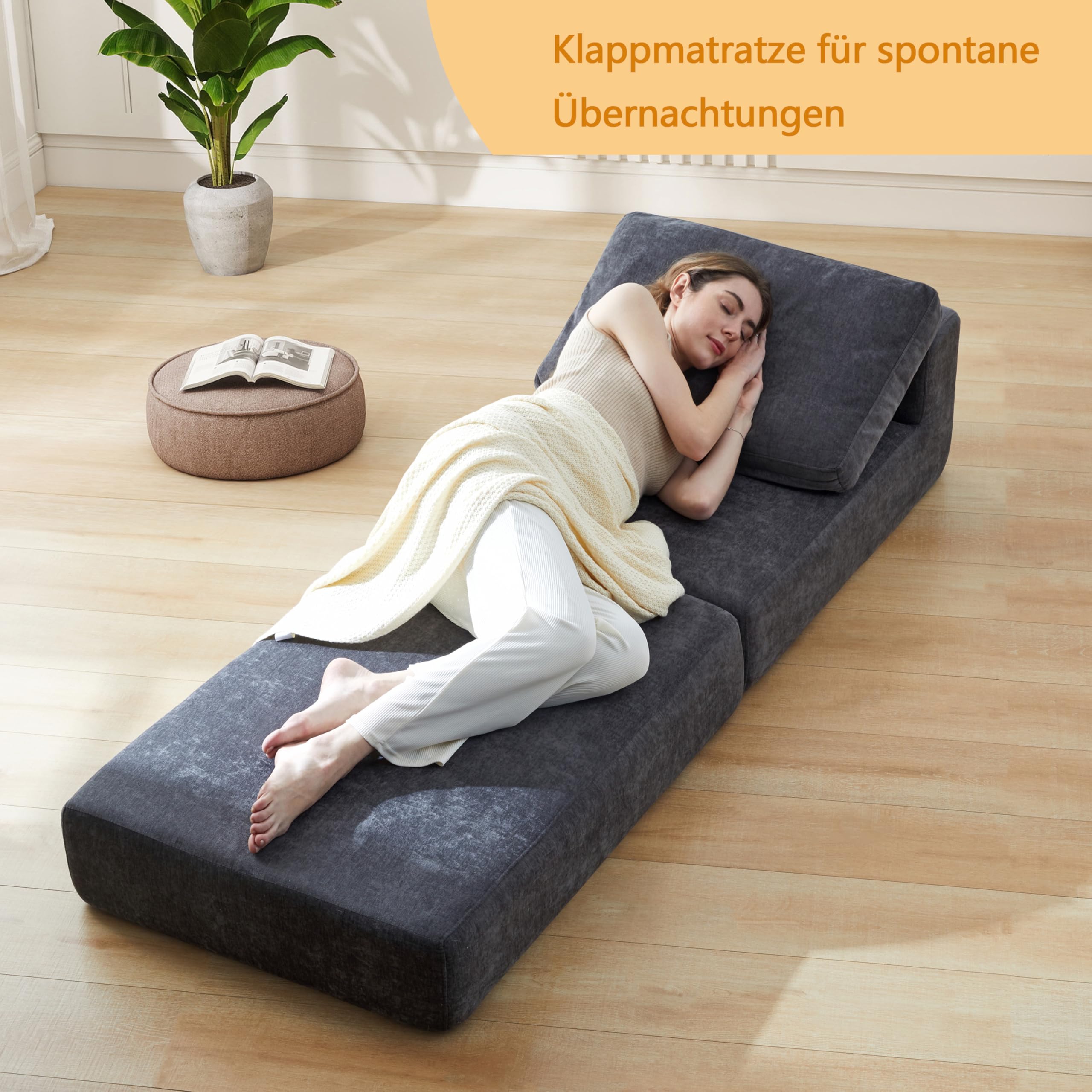 Jamdok Divano pieghevole per adulti, poltrona letto con funzione letto extra spesso, 20 cm, divano letto con schiuma fredda ad alta densità, materasso pieghevole per soggiorno, lofts (1, senza