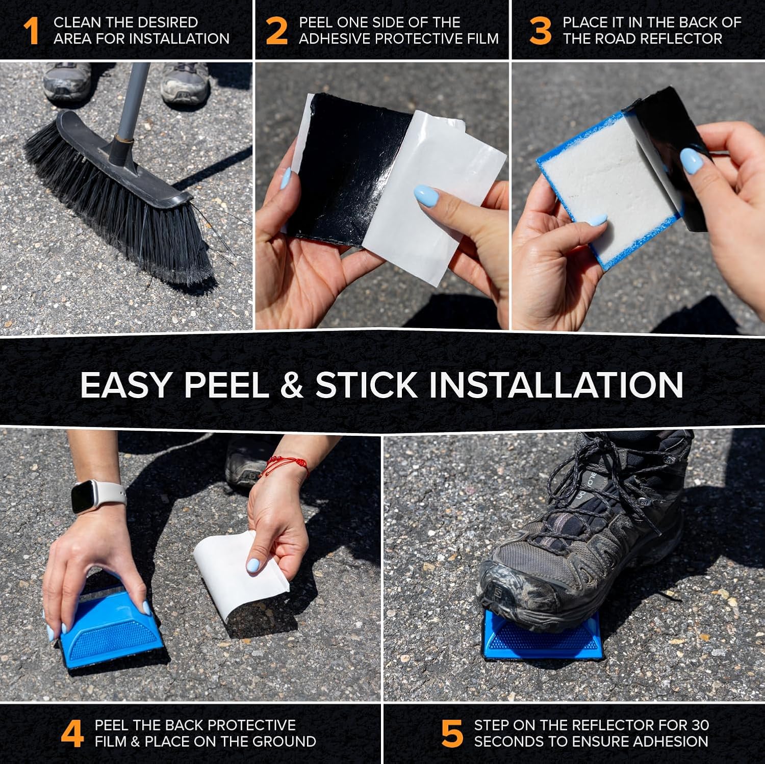 Blue Road Reflectors For Fire Hydrant Pack of 2 + Adhesive Pads | 4 by 4 inch Street Pavement & Asphalt Stud Markers | Reflecting for Speed Bumps, Sidewalks, Pedestrian Crossings, Freeways & Driveways