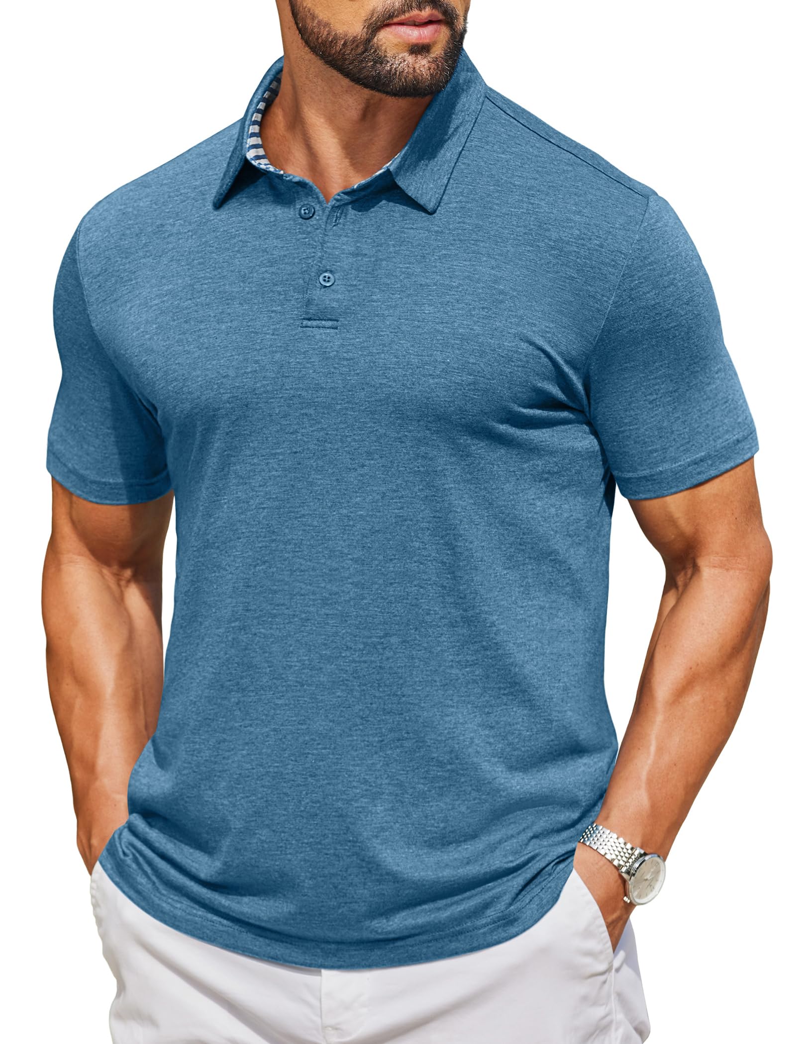 COOFANDY Men's Casual Polo Shirts Short Sleeve Classic Basic Tee Button Collar Shirt Summer Golf T-Shirt