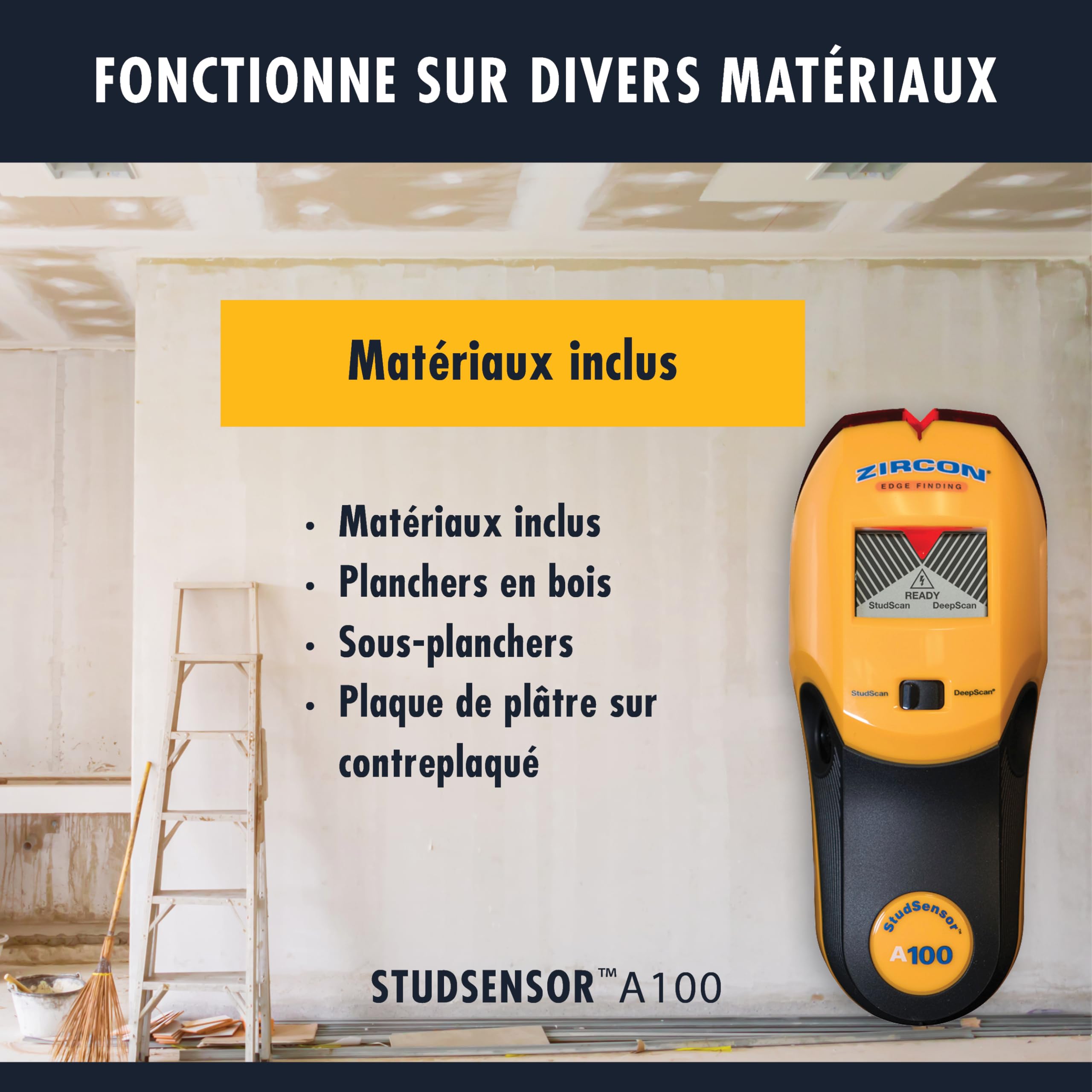 Zircon StudSensor A100 Scanner mural électronique/détecteur de goujon/détecteur de fils AC
