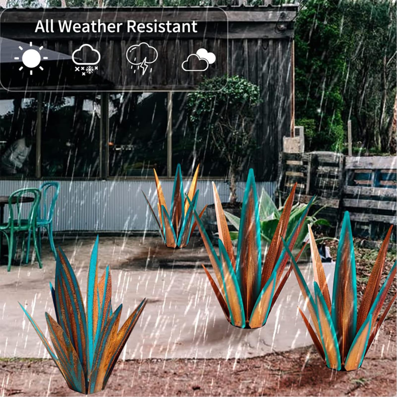 Grande Scultura di Pianta di Agave in Metallo per Prato, Giardino E Patio – Arte Unica per Esterni 4,65cm