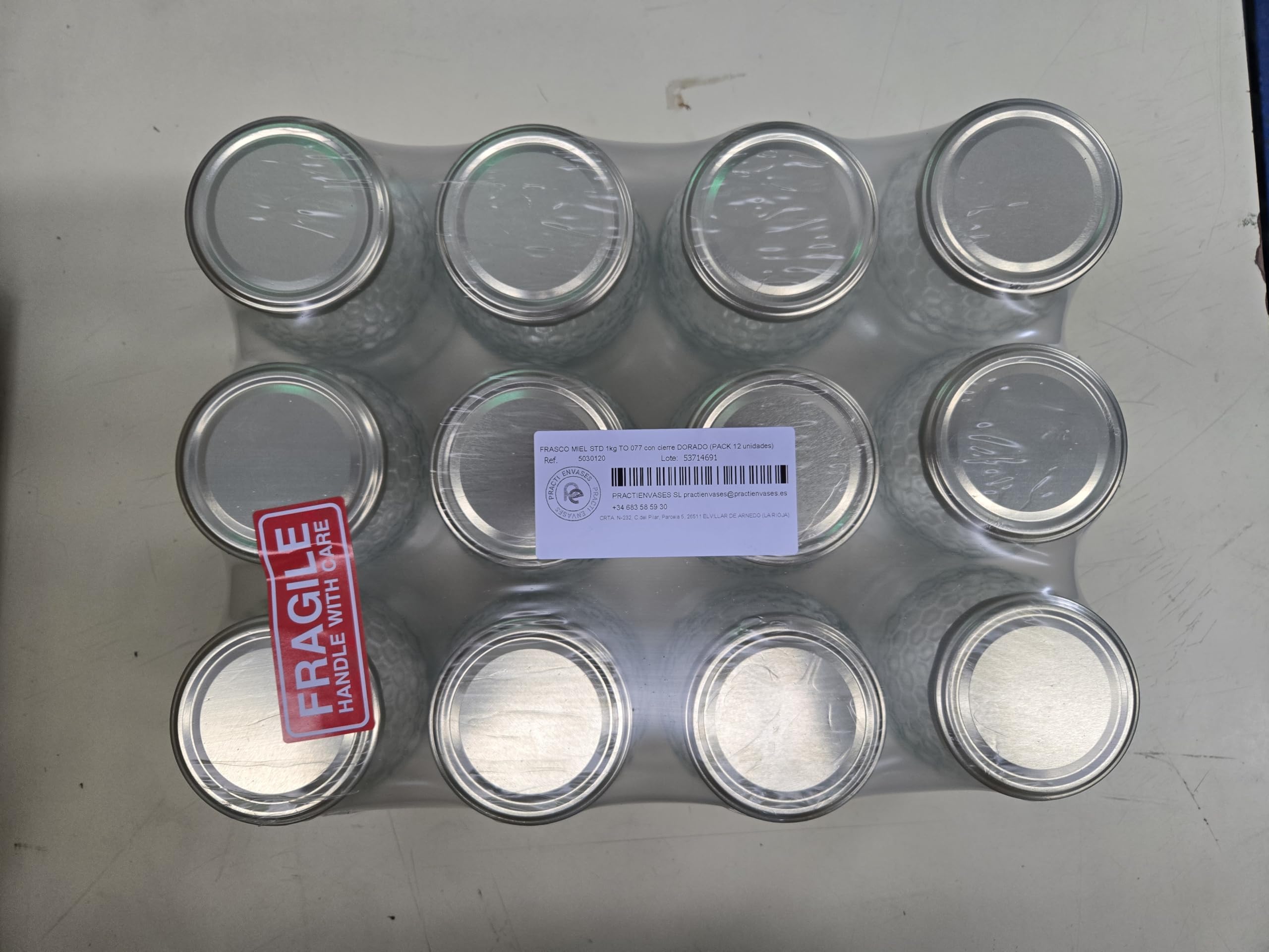Pack de 12 Botes para Miel con Tapa Incluida; Almacenaje y Conserva Hermética de Miel (Dorado, 1 kg)