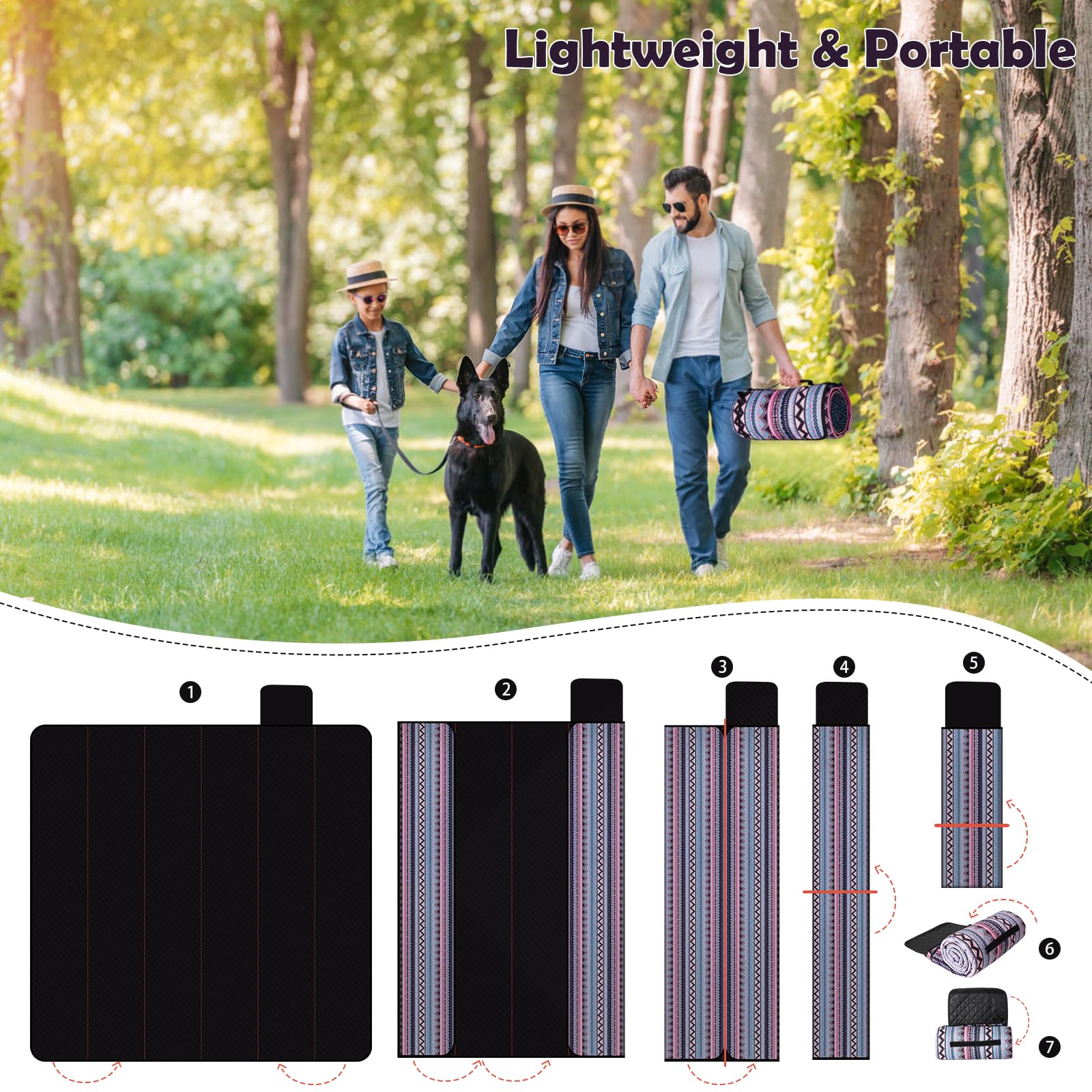 Couverture de pique-nique imperméable, tapis de pique-nique extra-large 200 x 200 cm, résistant au sable, lavable, couverture de camping, accessoires pour activités en plein air, Bohème