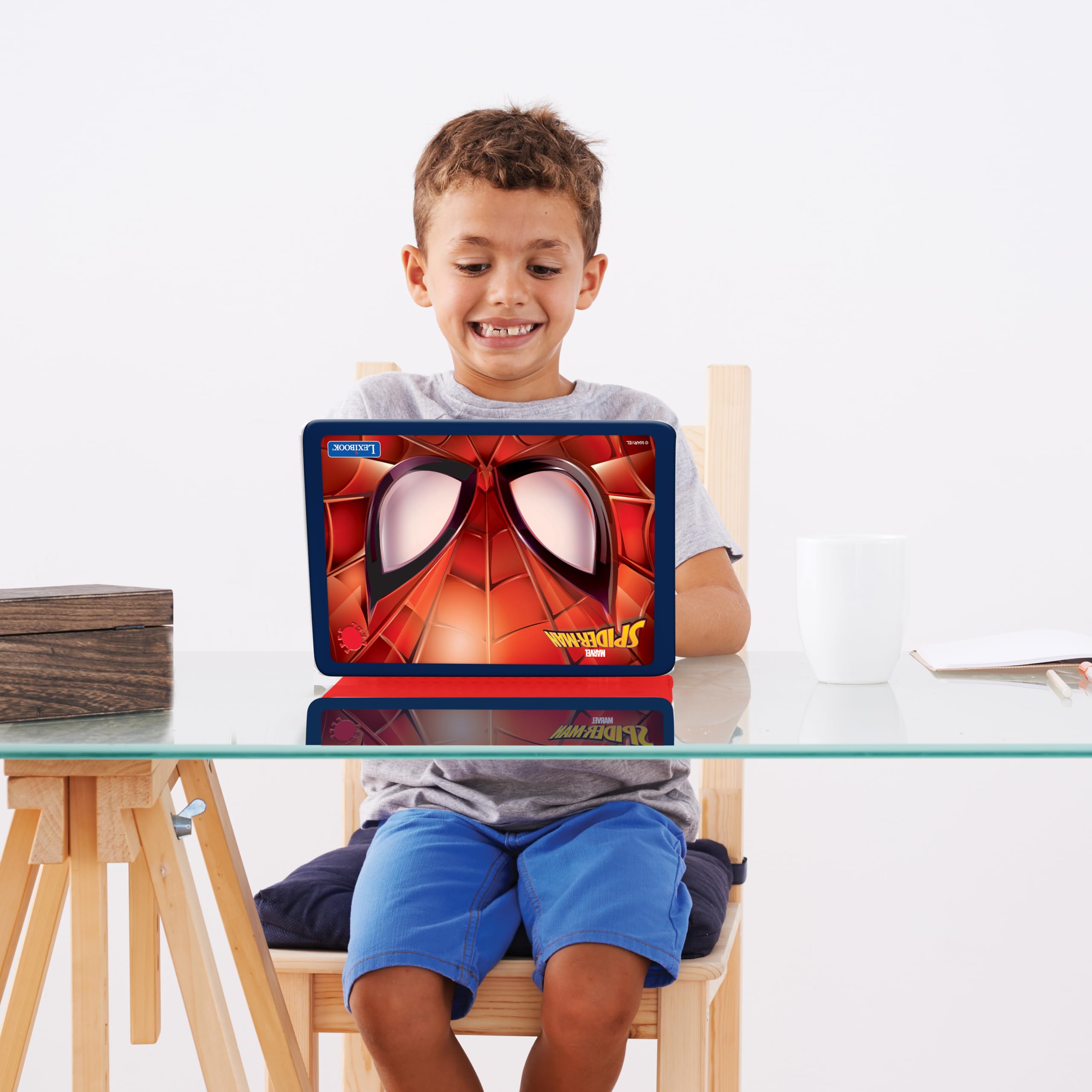 Lexibook Spider-Man zweisprachiger Laptop Spanisch/Englisch 170 Aktivitäten Spielzeug für Kinder blau/rot JC599SPi2