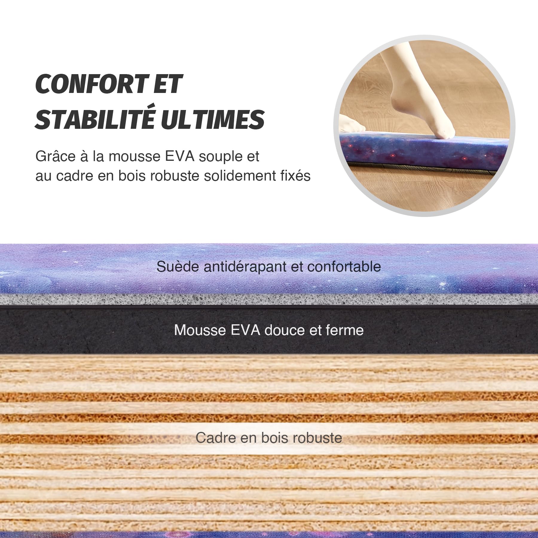 ZELUS Poutre de Gymnastique Pliable 240cm/270cm Poutre de Gym Pliante Poutre d'Équilibre Antidérapant Transportable pour Enfants Filles Gymnastes