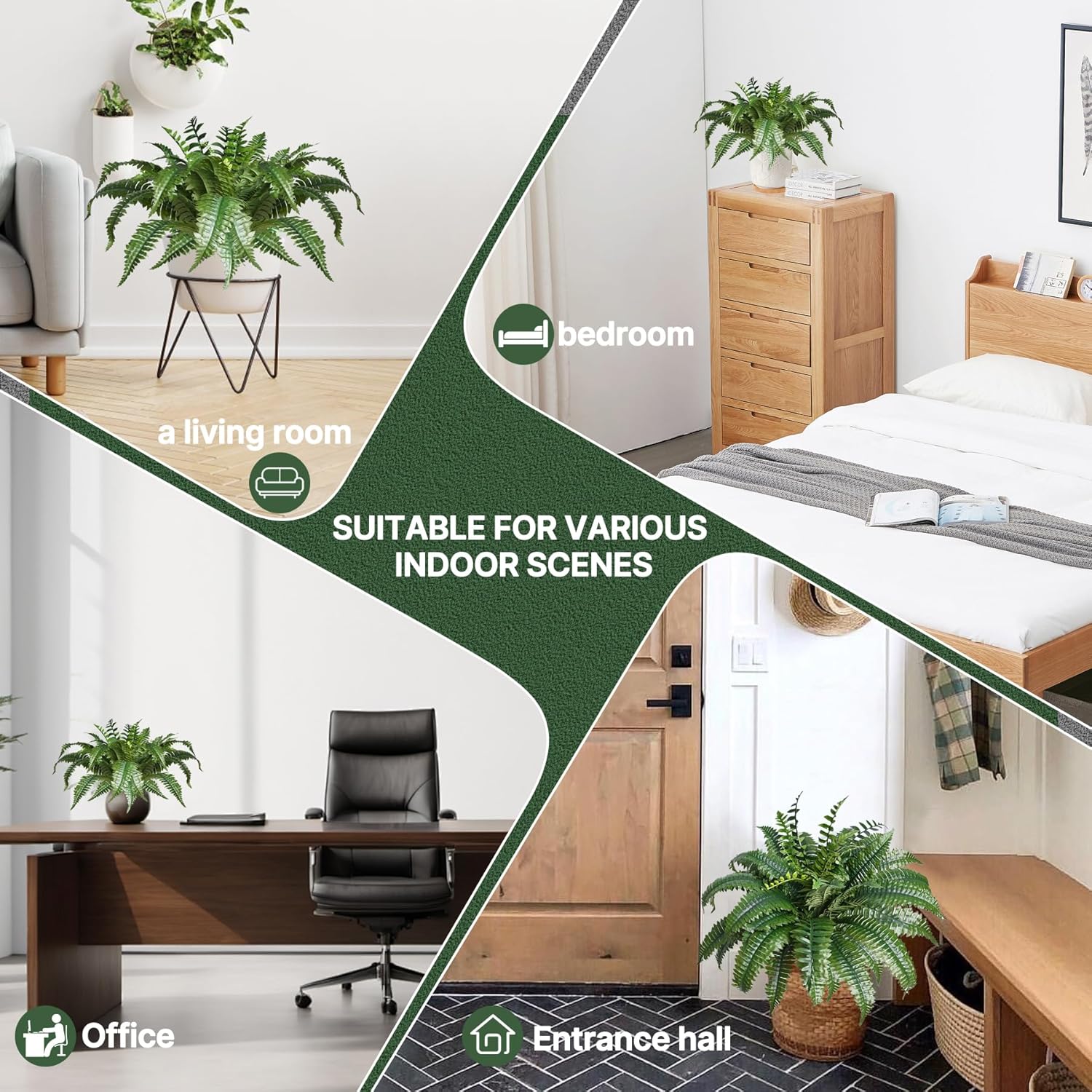 2 Pack Fake Artificial Ferns with Spike for Outdoors Look Real, 38 Branches Large Faux Boston Planter Realistic UV Resistant Hanging Artificial Fake Plants for Porch Patio