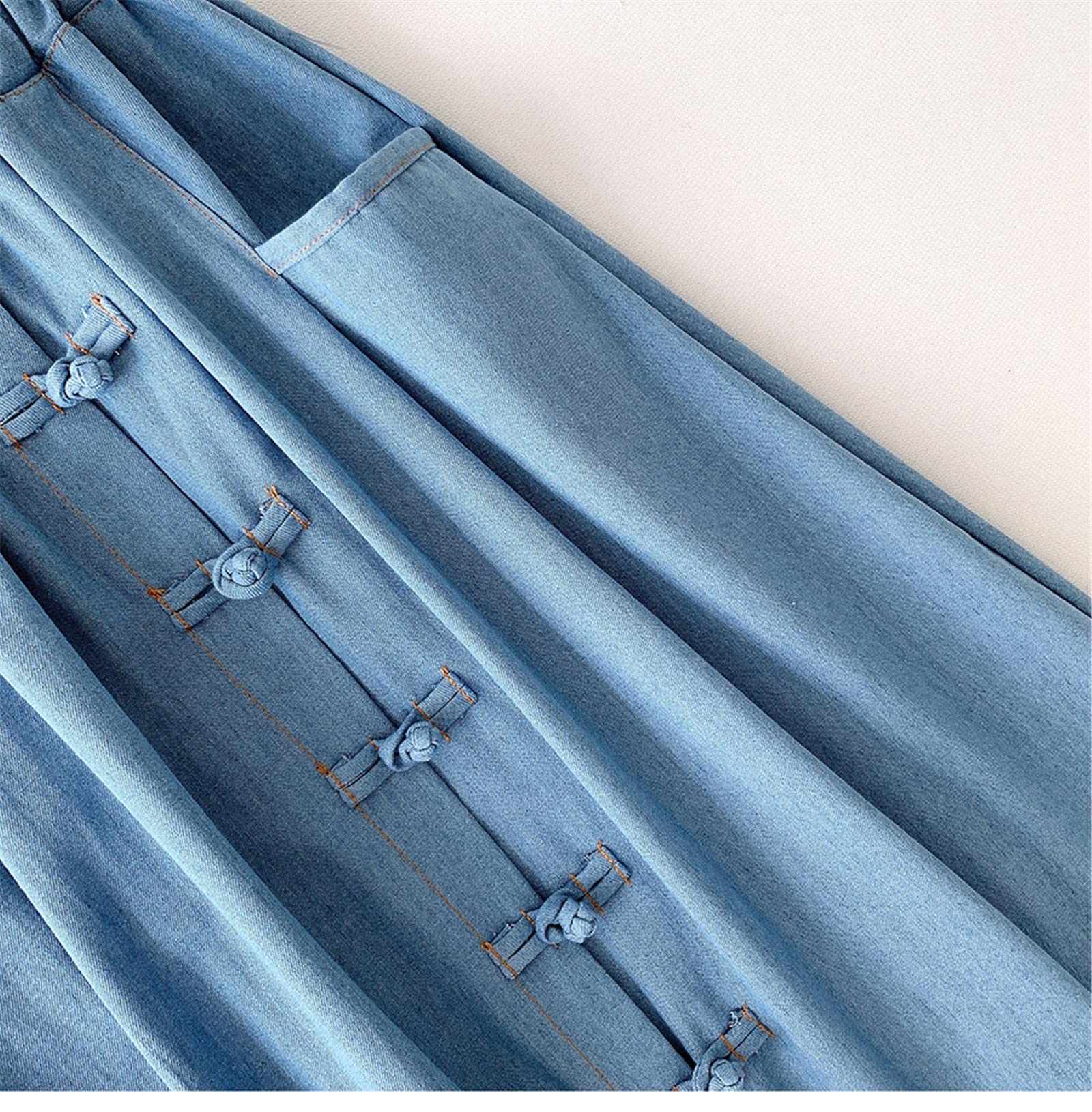 Gonna da donna estiva in denim vintage, linea ad A, a vita alta, lunghezza al ginocchio, con tasca