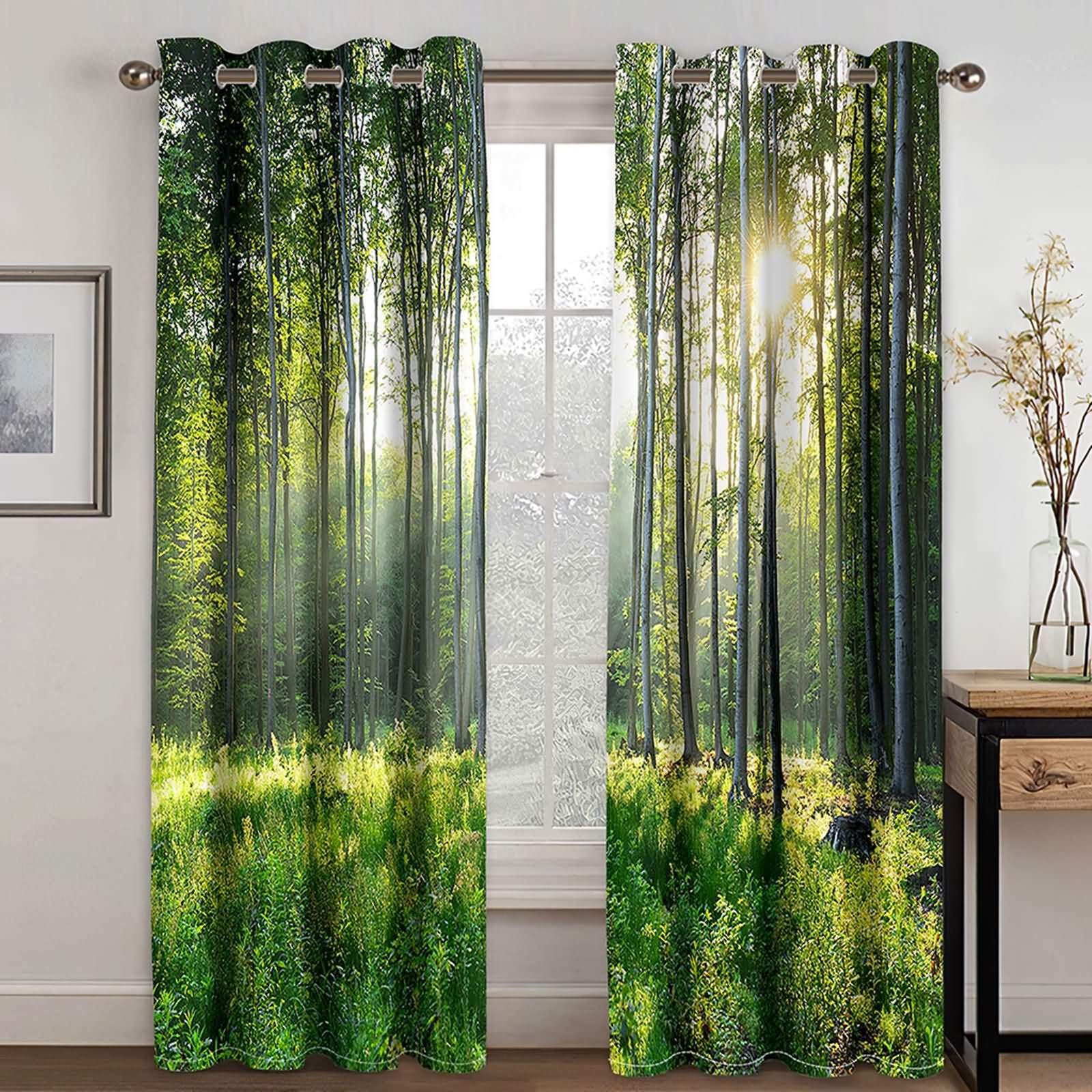 Zestaw 2,2 x 102 W x 214H CM Termiczna zasłona zaciemniająca z oczkami, drzewo i zasłony przeciwsłoneczne do sypialni nowoczesna zielona