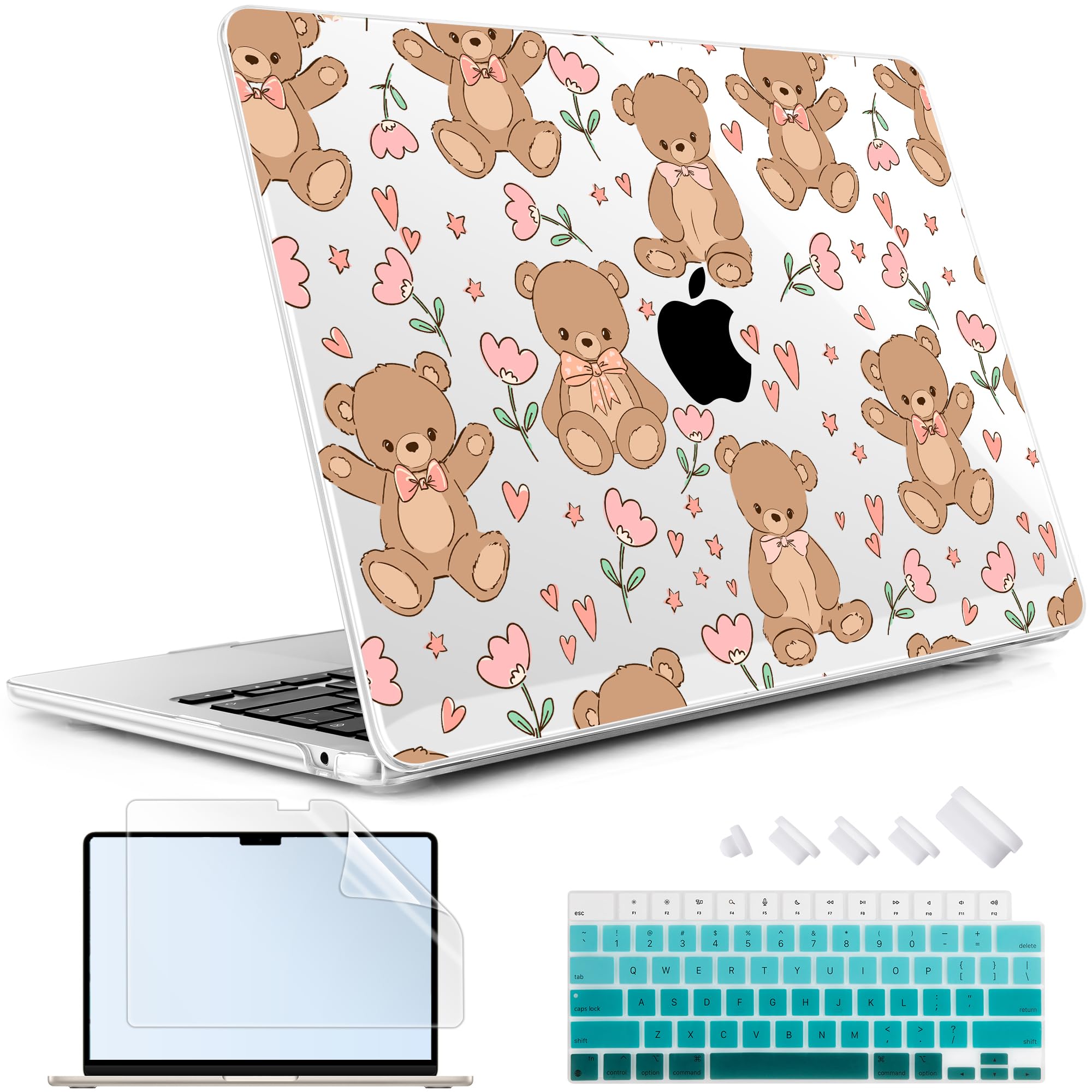 May Chen for M5 MacBook Air 13.6 Inch Case 2026 2025 2024-2022 Release M5 A3449 M4 A3240 M3 A3113 M2 A2681, Plastic Hard Shell Case for MacBook Air 13.6" with Retina Display, Cute Teddy Bear
