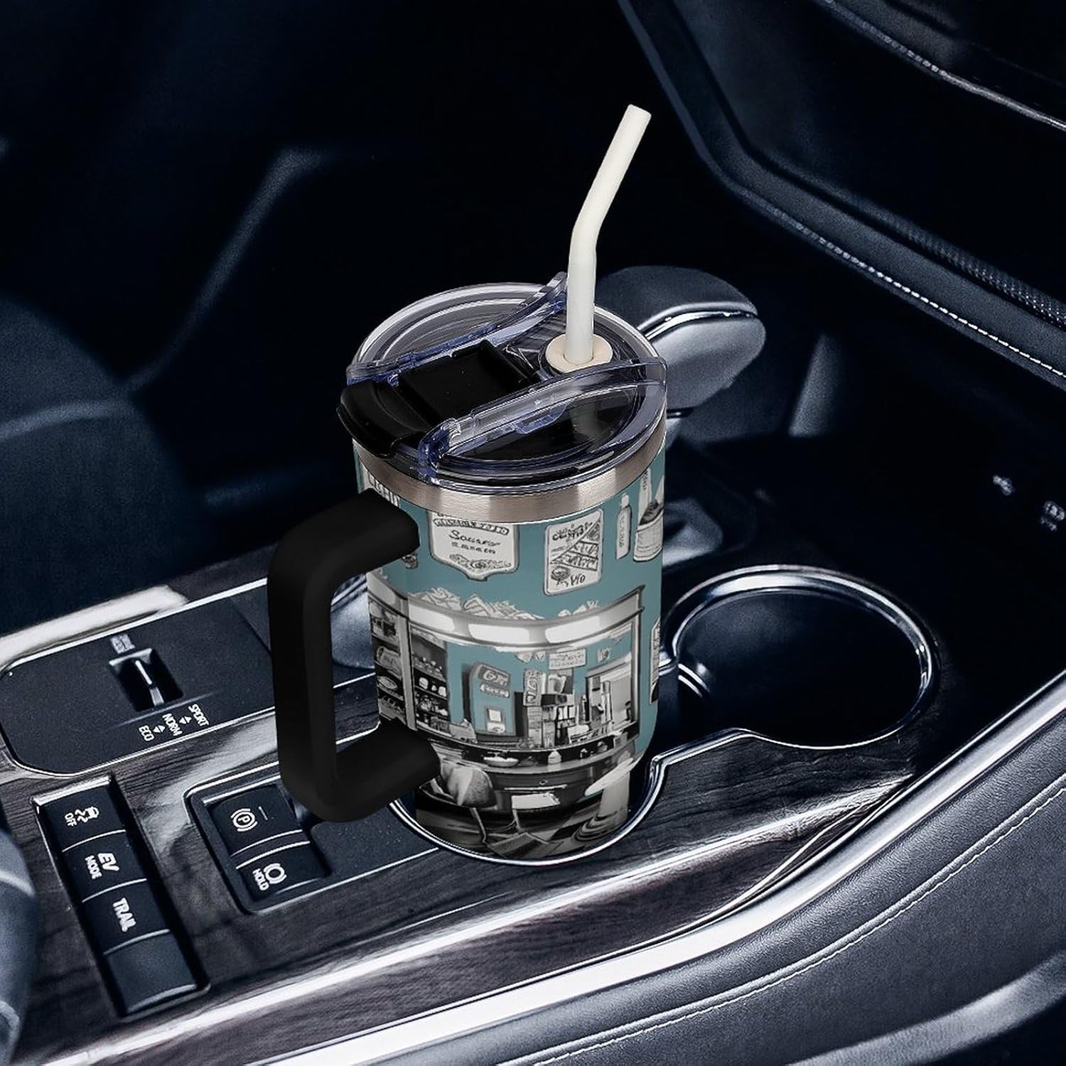 Barber Shop Tumbler Stainless Steel Large Car Cup with Handle&Straw Lid Portable Coffee Cup Leak-proof Water Bottle Insulated Vacuum Travel Mug for Home Outdoor 40oz