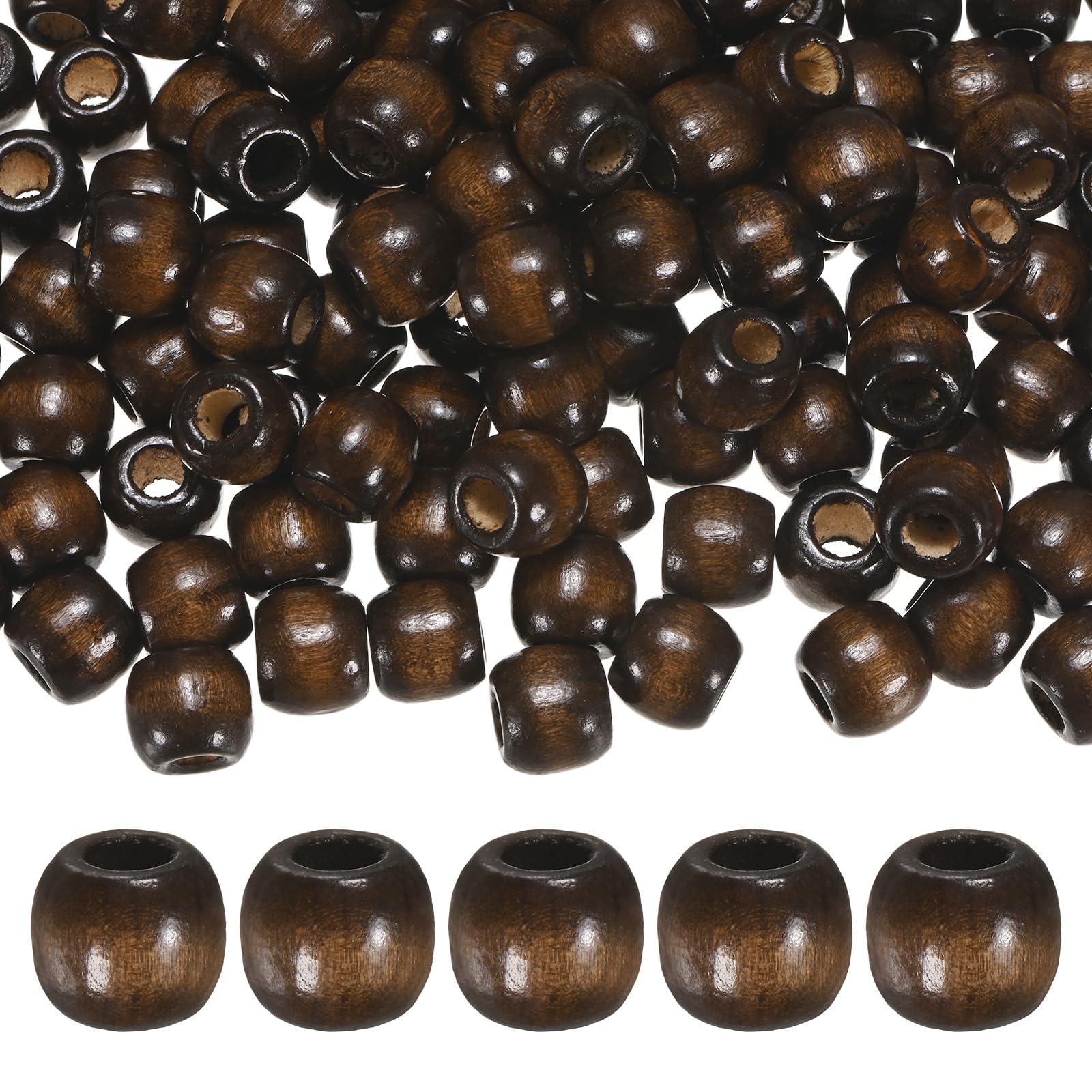 M METERXITY 150-Pack Natural Wood Beads 11x12mm Dark Brown Round Loose Spacer Beads Wooden Craft Smooth Ball Large Hole with 5mm for DIY Crafts/Bracelet/Necklace