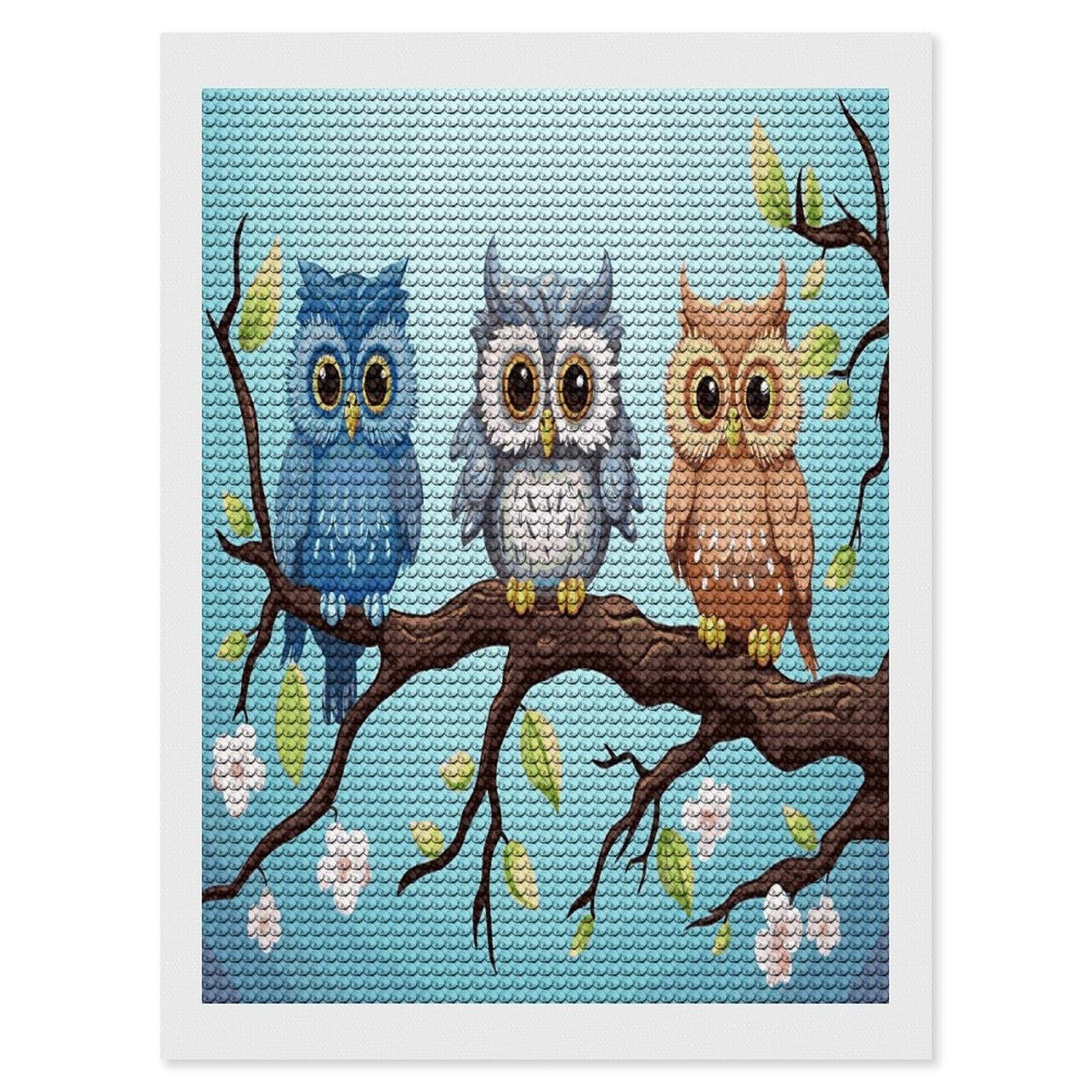 FekiLoot Owls on A Branch Paint by Numbers Kit for Adults Beginner DIY Diamond Dots Paintings Round Full Drill Diamond Art Kits Picture Diamond Art Painting Kits for Home Decor 12"x16"