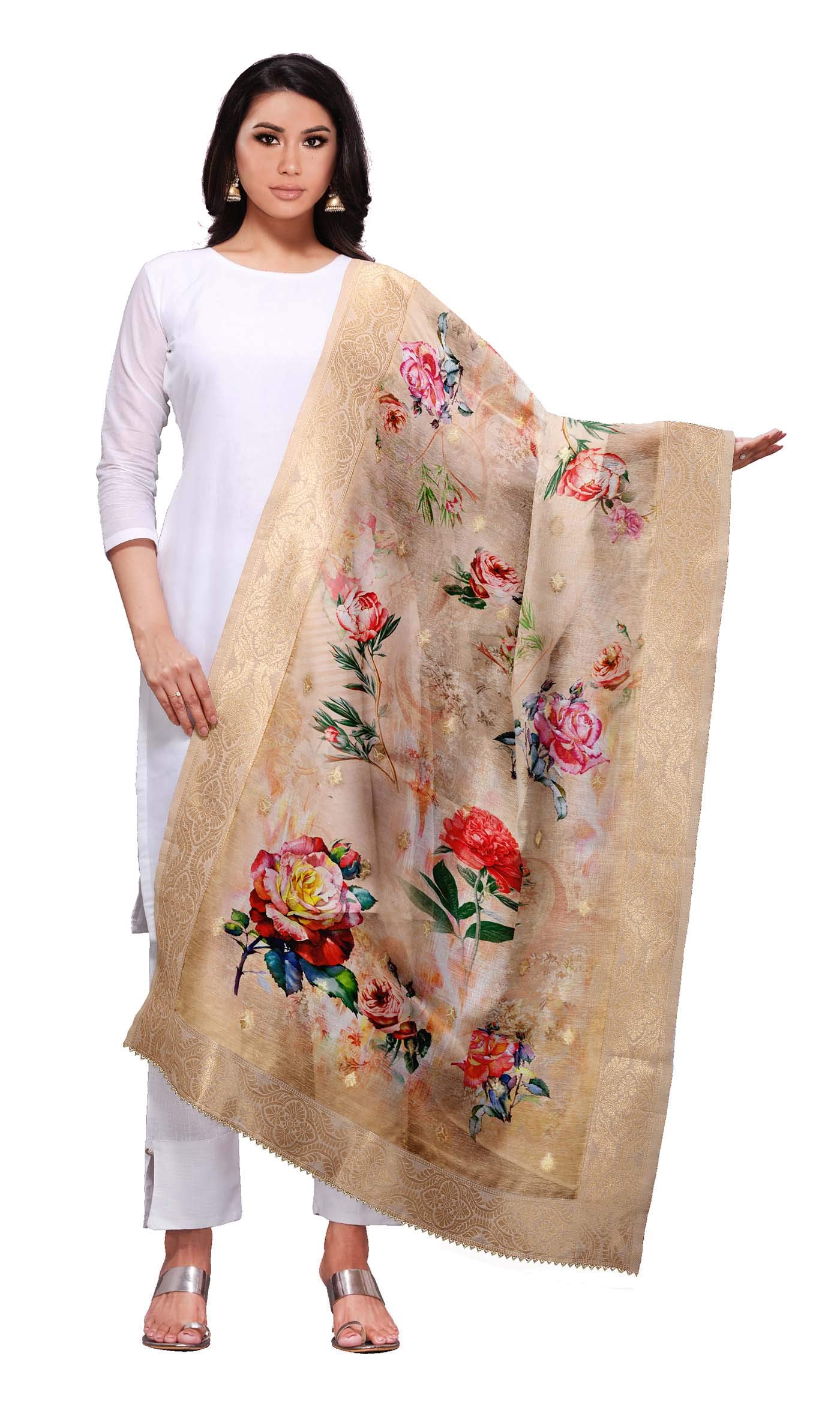ultimate trends Jacquard Banarasi Silk Flower Printed Dupatta for Women-picture-40