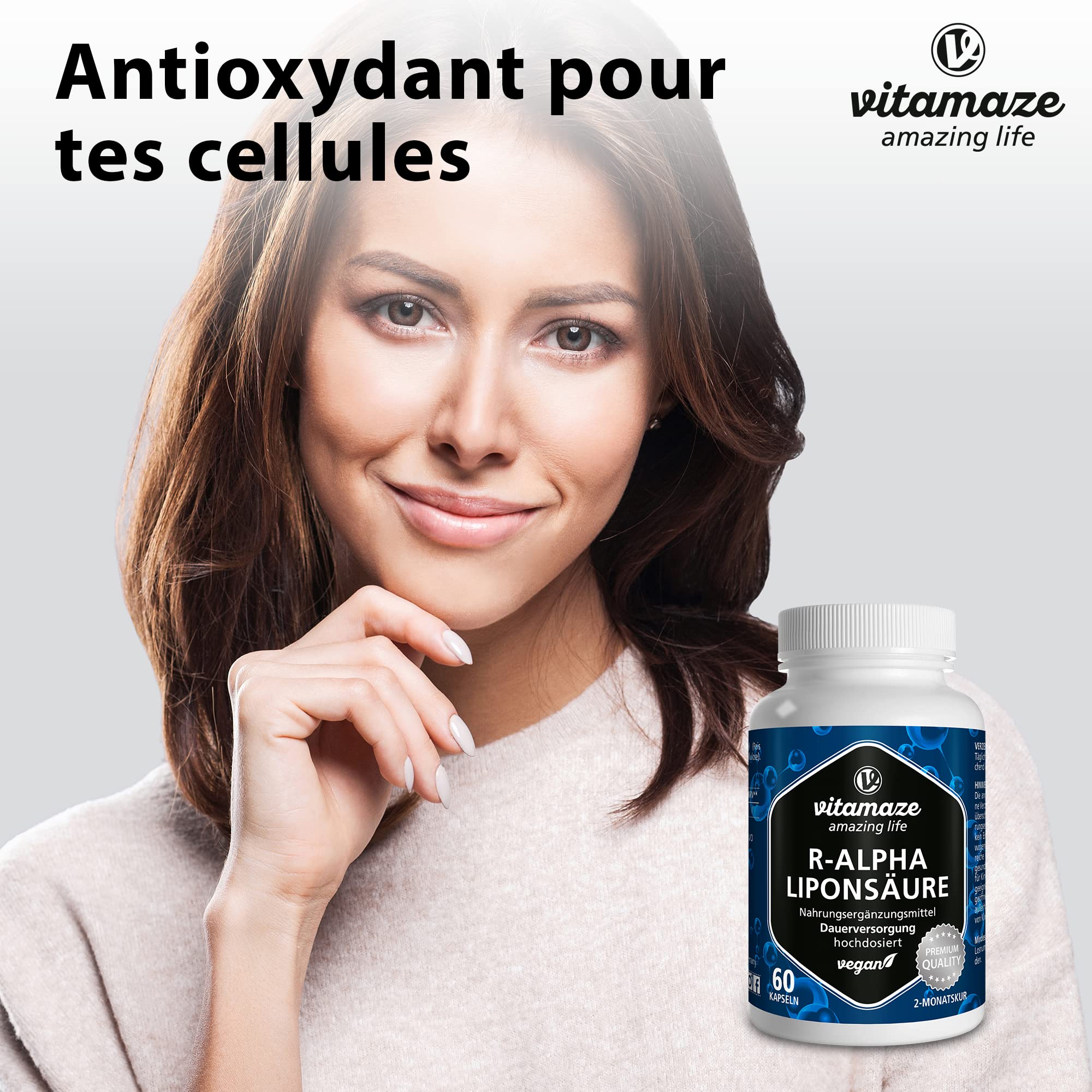 Acide Alpha-Lipoïque à Haute Dose, 200 mg par Capsule, Vegan, 60 Gelules pour 2 Mois, Forme Naturelle D'Acide Thioctique, Complément Alimentaire sans Additifs Inutiles