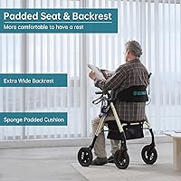 Vista 23 de ELENKER Andador todoterreno con ruedas no neumáticas de 10 pulgadas, asiento y respaldo acolchados de esponja, marco totalmente ajustable para Azul