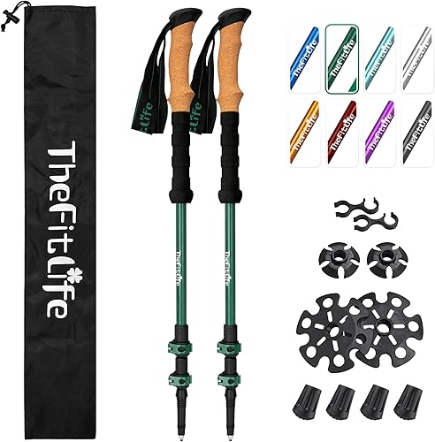 TheFitLife Bastones de senderismo para senderismo y caminar, aluminio ligero 7075 con bloqueo de metal y agarre de corcho natural, bastones para