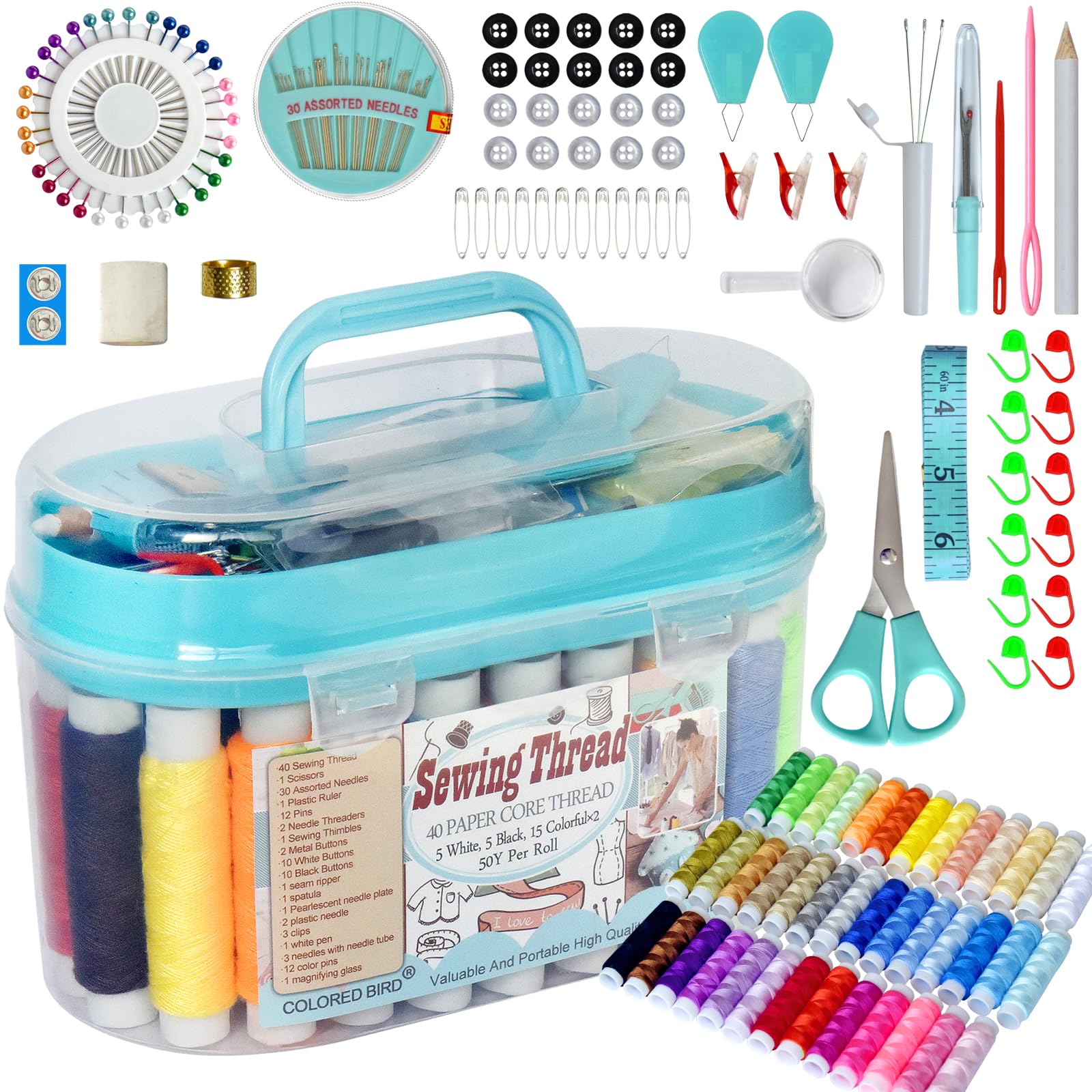 40 carretes de hilo de coser, caja de regalo, kits de reparación de costura básicos portátiles para principiantes, viajeros de emergencia