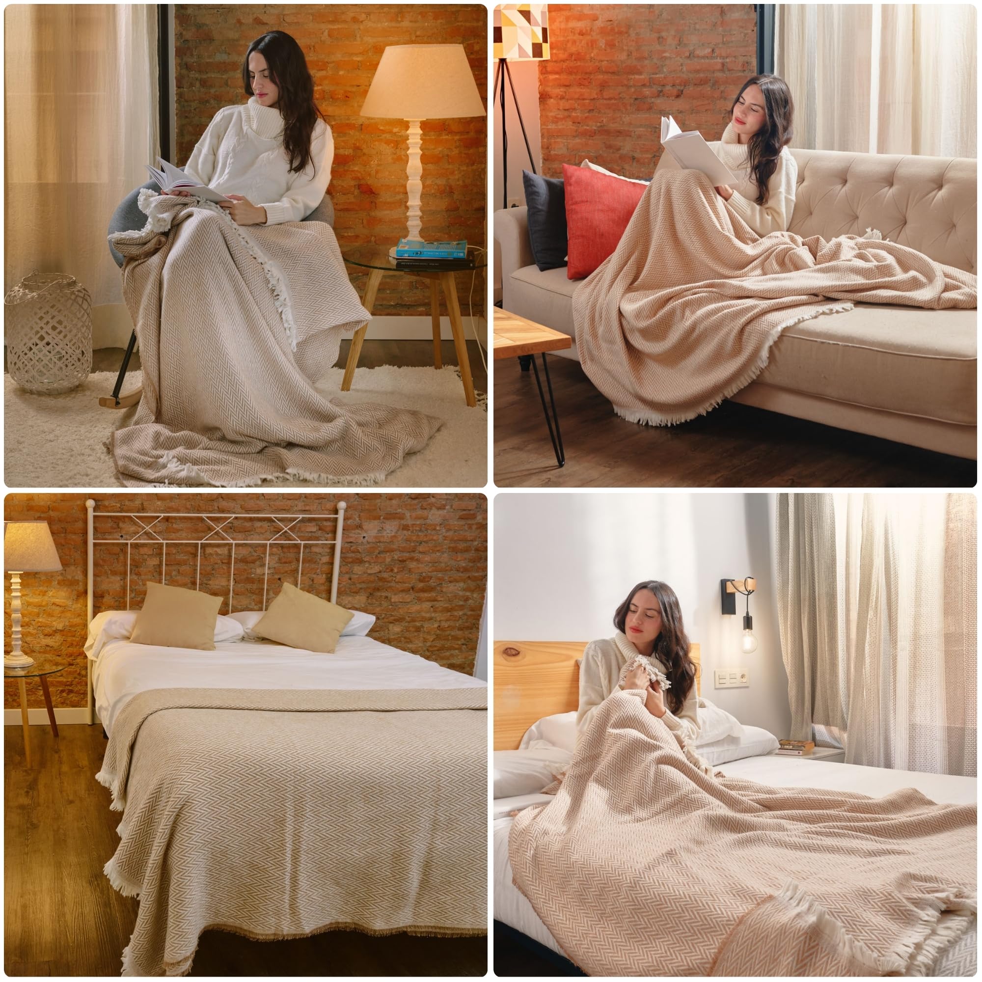 Tagesdecke Sofadecke - Warme Decke für Bett oder Sofa | Hochwertige und kuschelige Baumwolldecke, weich, warm und atmungsaktiv für das ganze Jahr | Ideal für Wohnzimmer (Beige, 130x180 cm)