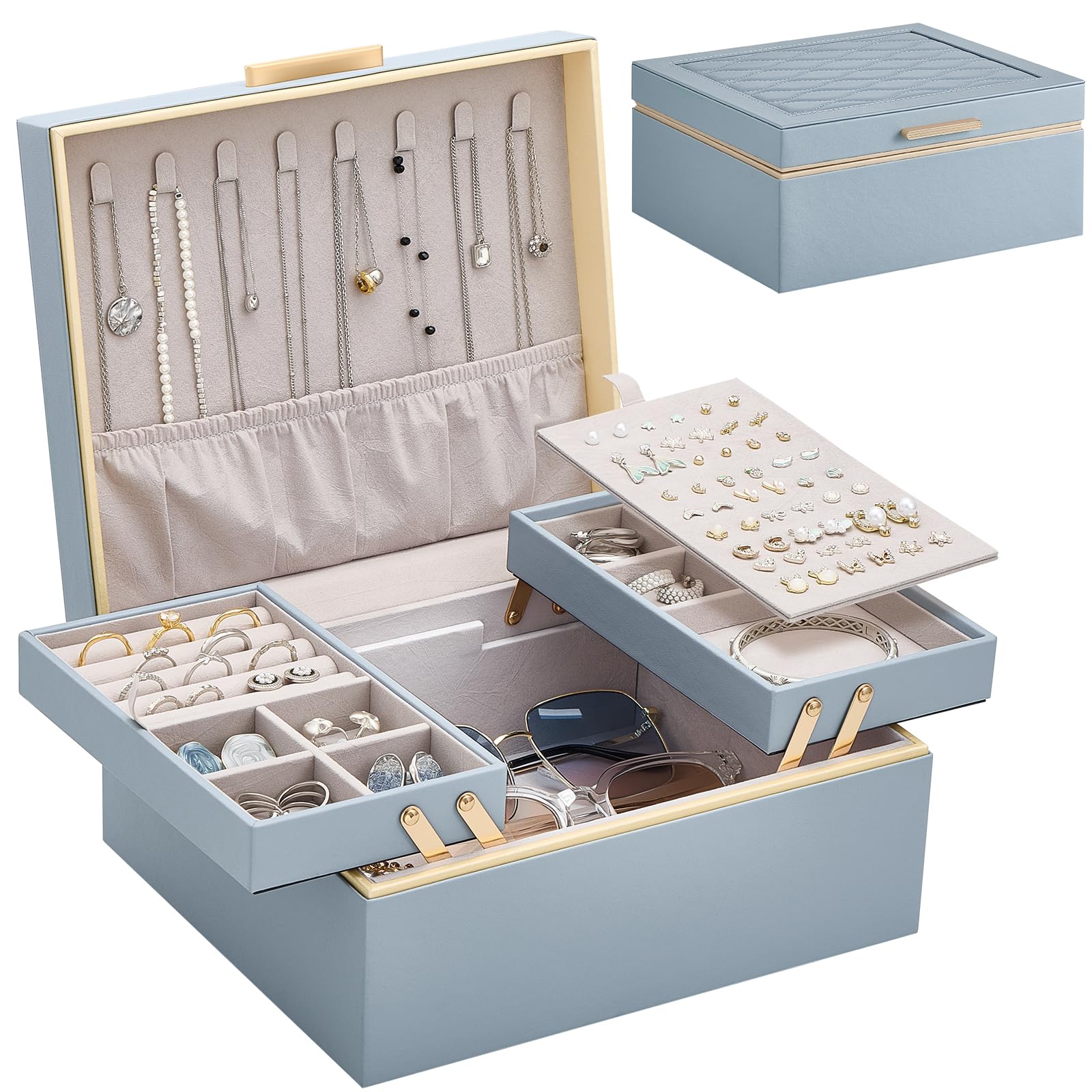 Lolalet Jewelry Box Organizer for Women Girls 2 Layer Jewelry Organizers and Storage for Necklace Earrings Rings Bracelets