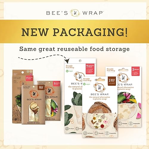 Miniatura 20 de Bee's Wrap, paquete variado de 3 envoltorios ecológicos y reutilizables para transportar comida Paquete de 3 panales