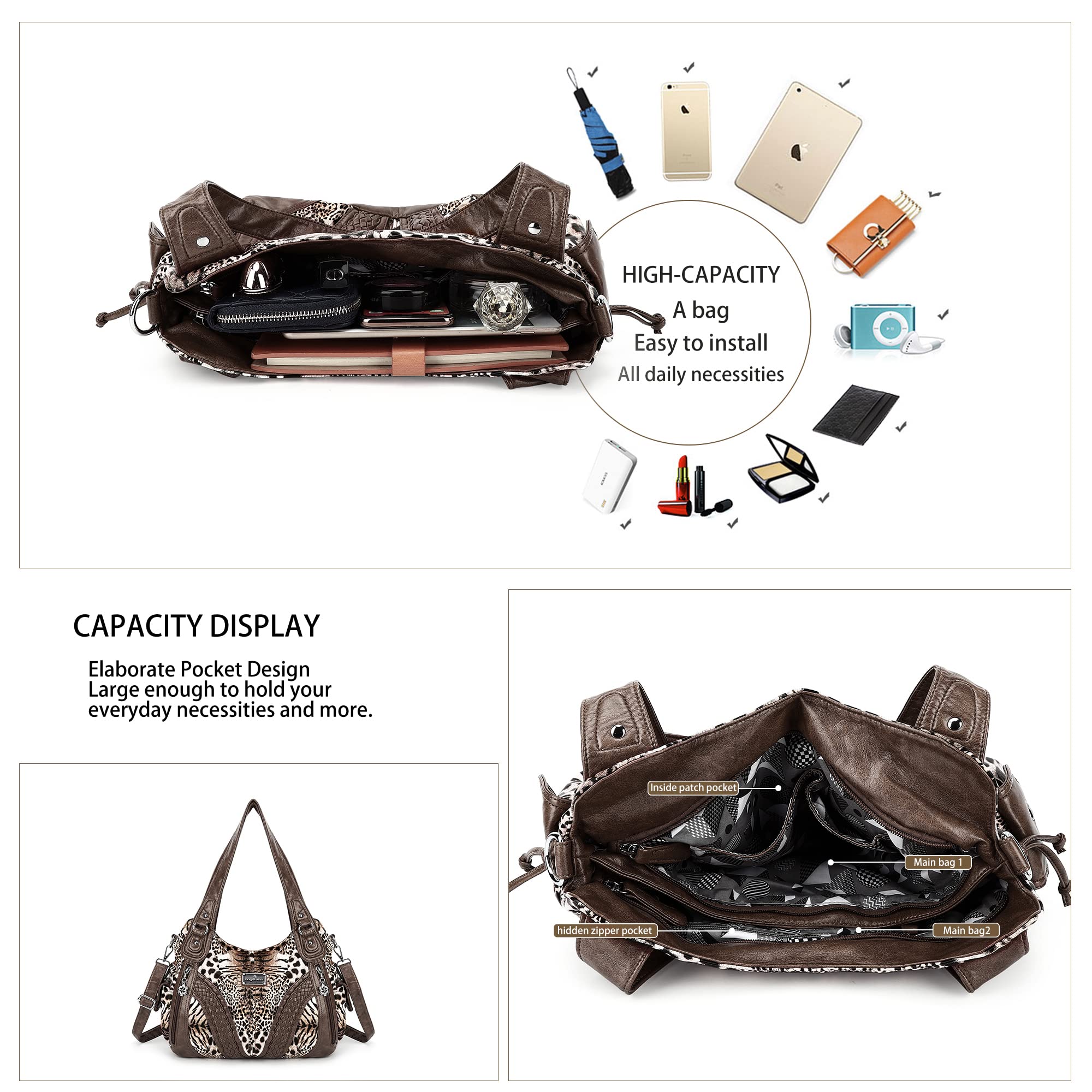 Angel Kiss Bolso de mano para mujer, bolso de hombro multifuncional, impermeable, PU, cuero vegano con cremallera..