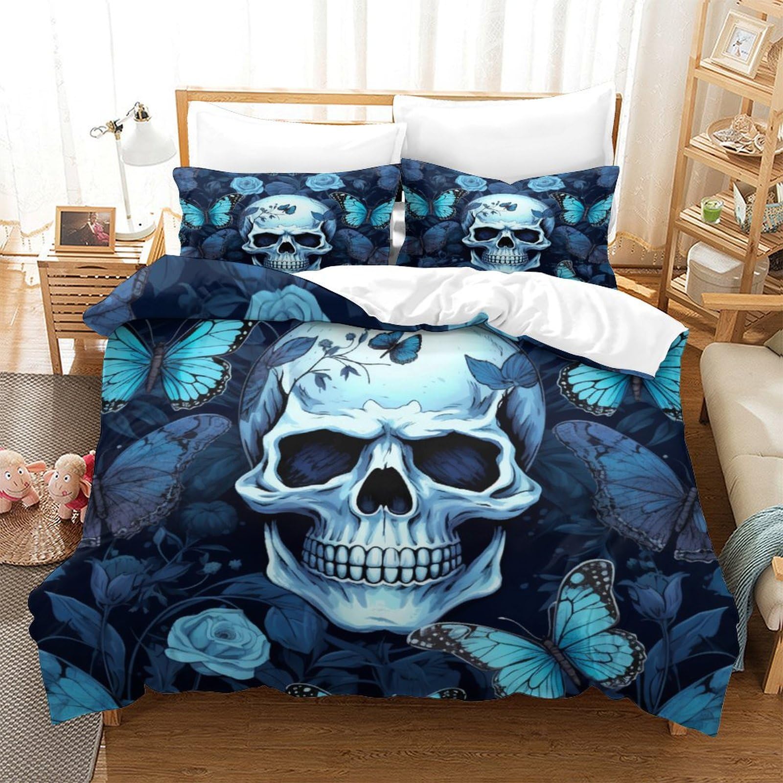 P1S9U7W5Y 3D Printed Skull Butterfly Duvet Cover Set 3pcs Microfiber Gothic Bedding Set King