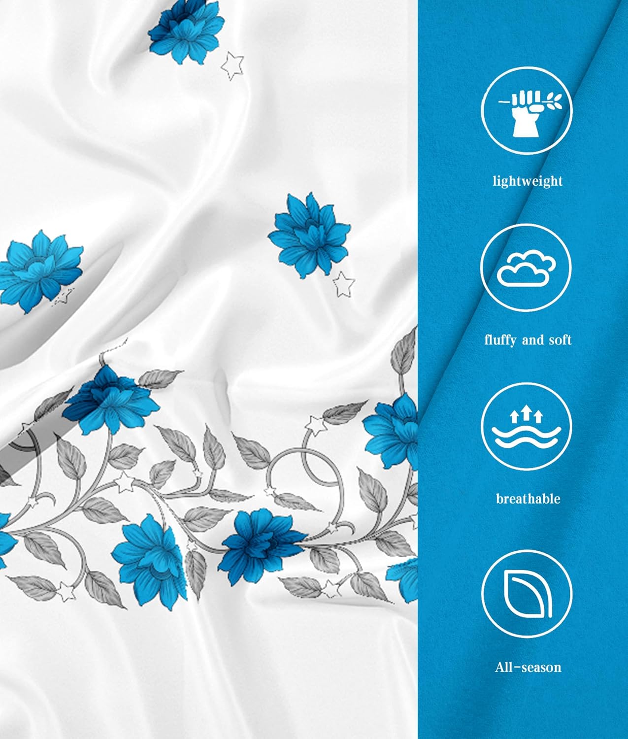 Blue Bedspread Queen Bedspreads Queen Size 1 Queen (88"x90") Bedspread 2 (20"x36") Pillowcases Blue Floral & Star Pattern Microfiber Soft Cotton-Touch for Guest Room