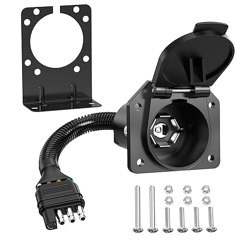 CircleRoad Adaptador de remolque de hoja redonda RV de 4 vías a 7 vías Conector de enchufe de cableado con soporte de montaje para soluciones de