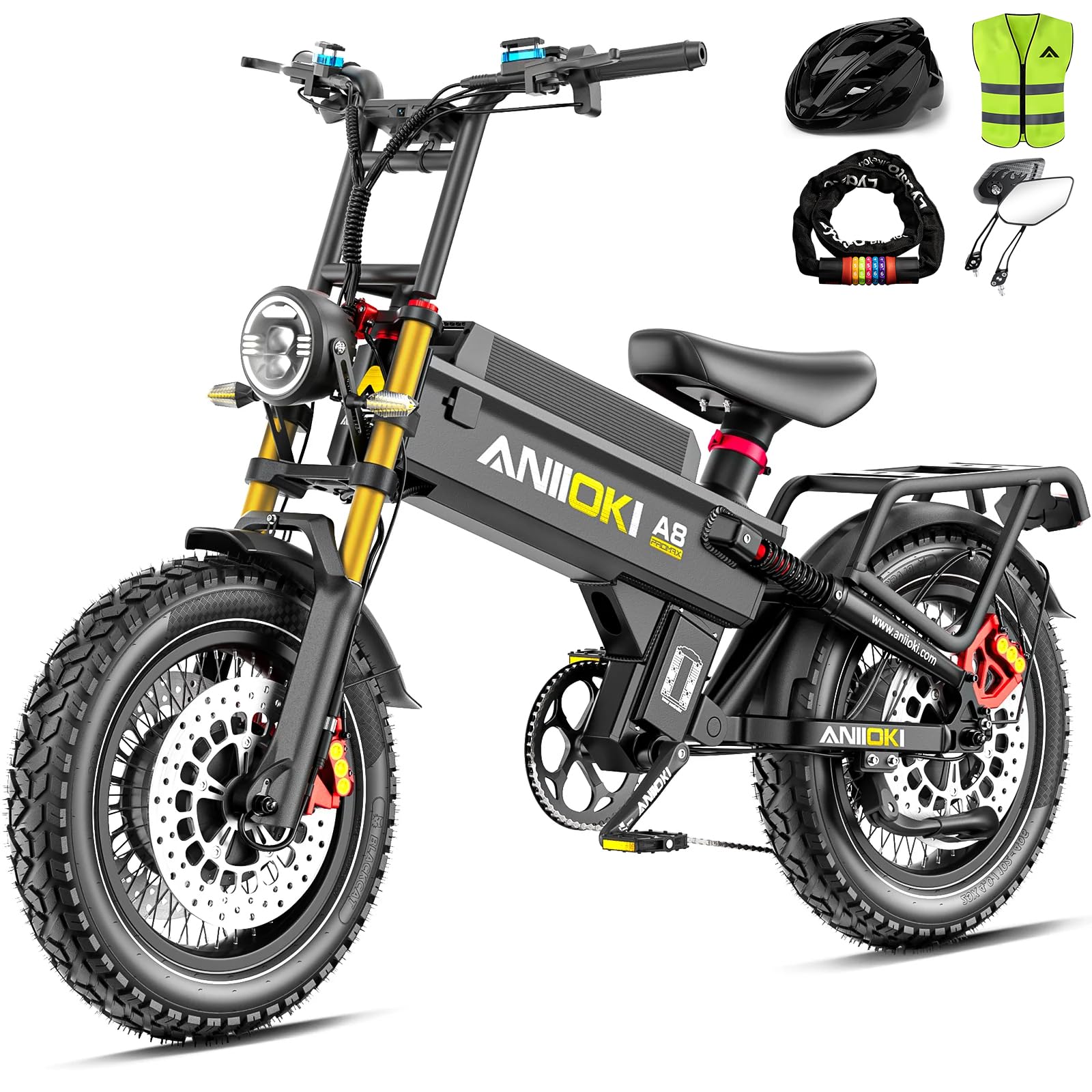 ANIIOKI5600W Dual Motor Electric Bike for Adults,46MPH with 60V 70/80AH Battery Ebikes,Fat Tire All Terrain Electric Bike, Full Suspension E Bike, 7-Speed Gear Electric Bicycle