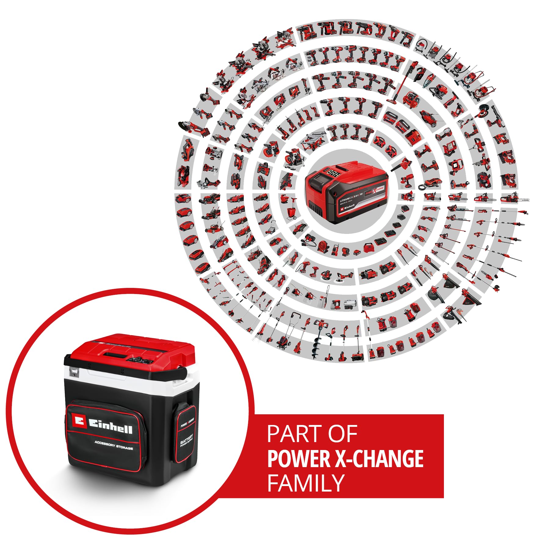 Nevera portátil con batería TE-Col 18/27 Li-Solo Power X-Change de Einhell (18 V, 27 l, Enfriar y Mantener Caliente, híbrido de 12 V para Coche, Enchufe de 230 V, Incl. Bolsillos, sin batería)